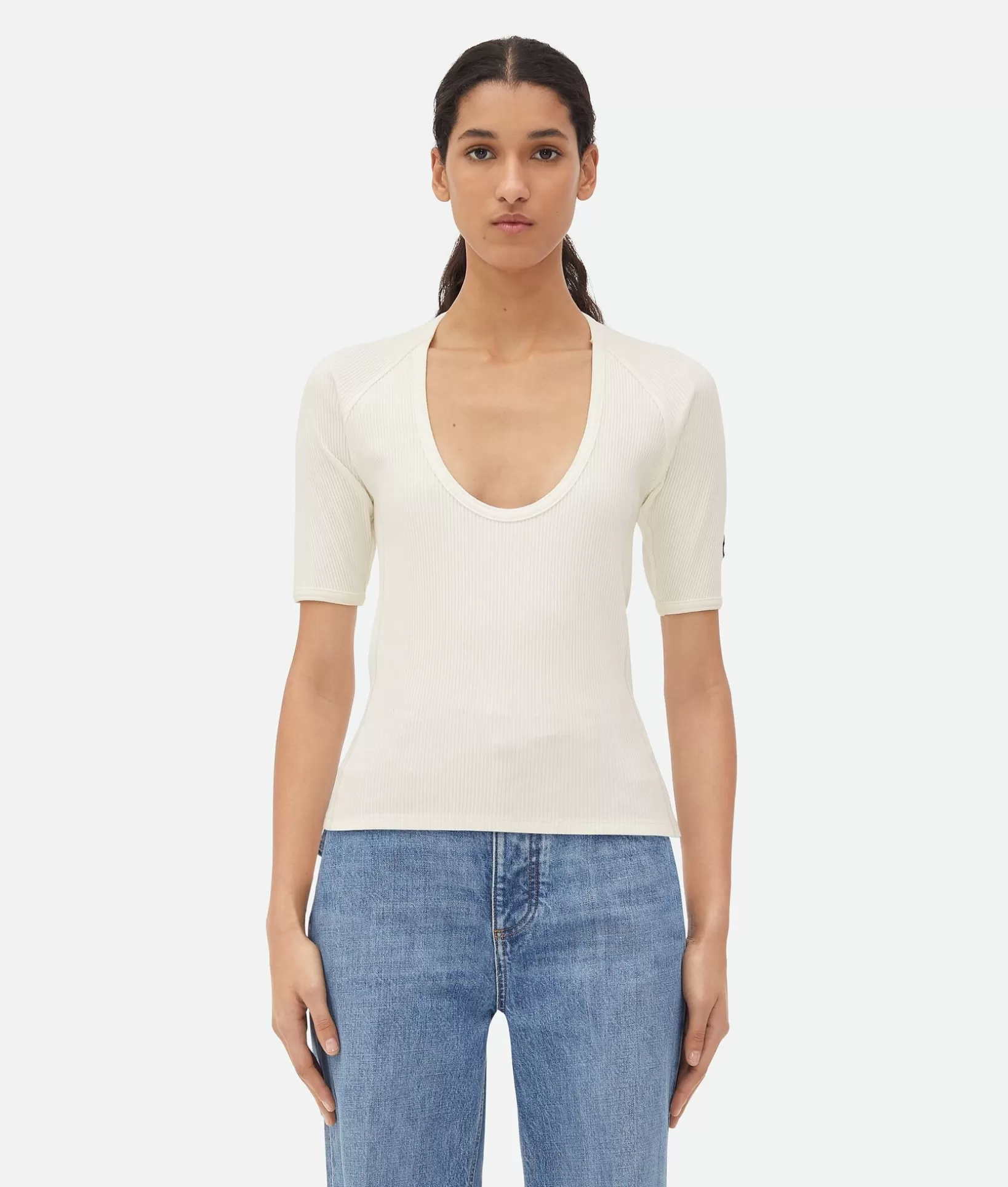 Tops And T-Shirts>Bottega Veneta Cotton Rib Jersey Top Chalk