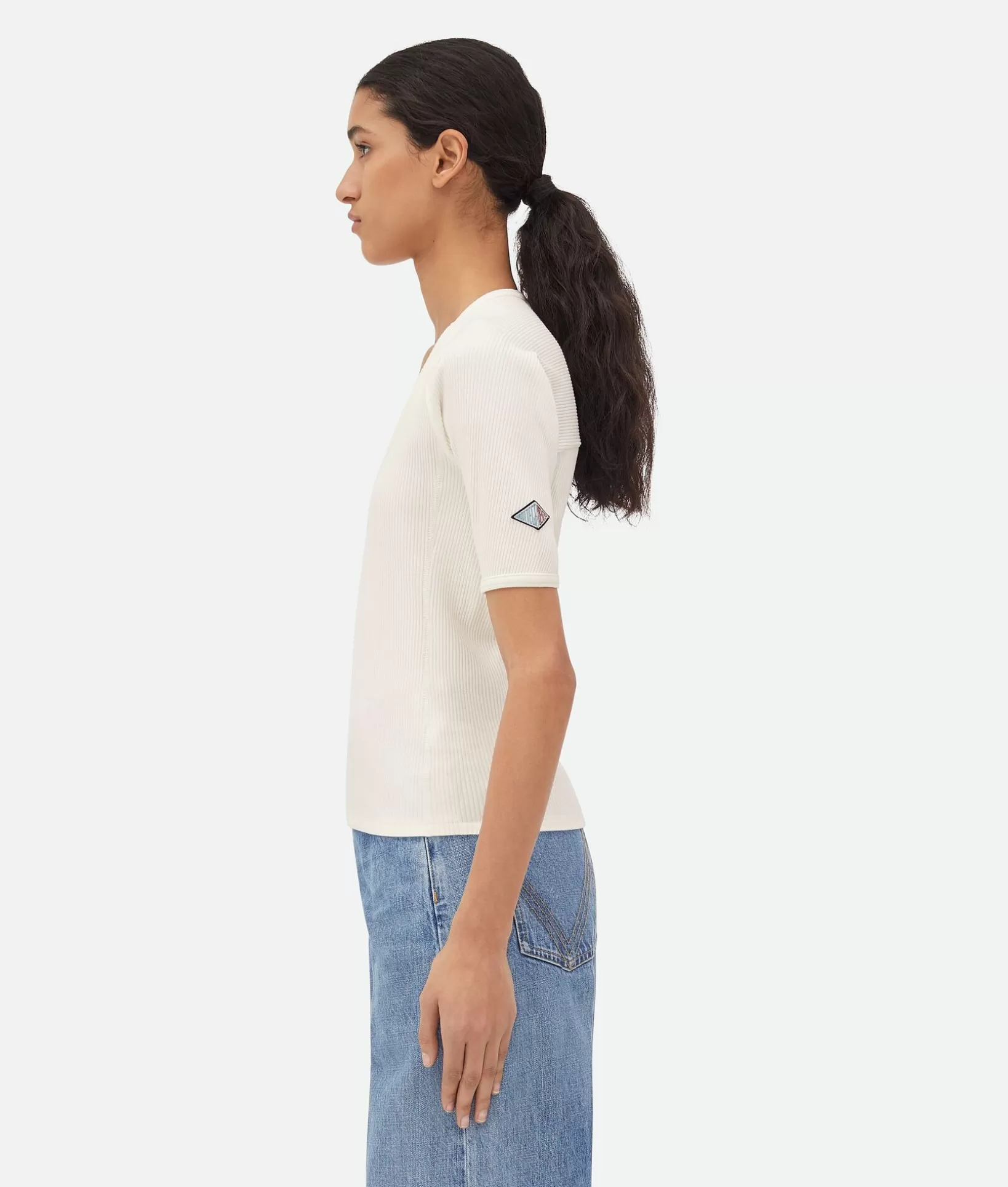 Tops And T-Shirts>Bottega Veneta Cotton Rib Jersey Top Chalk