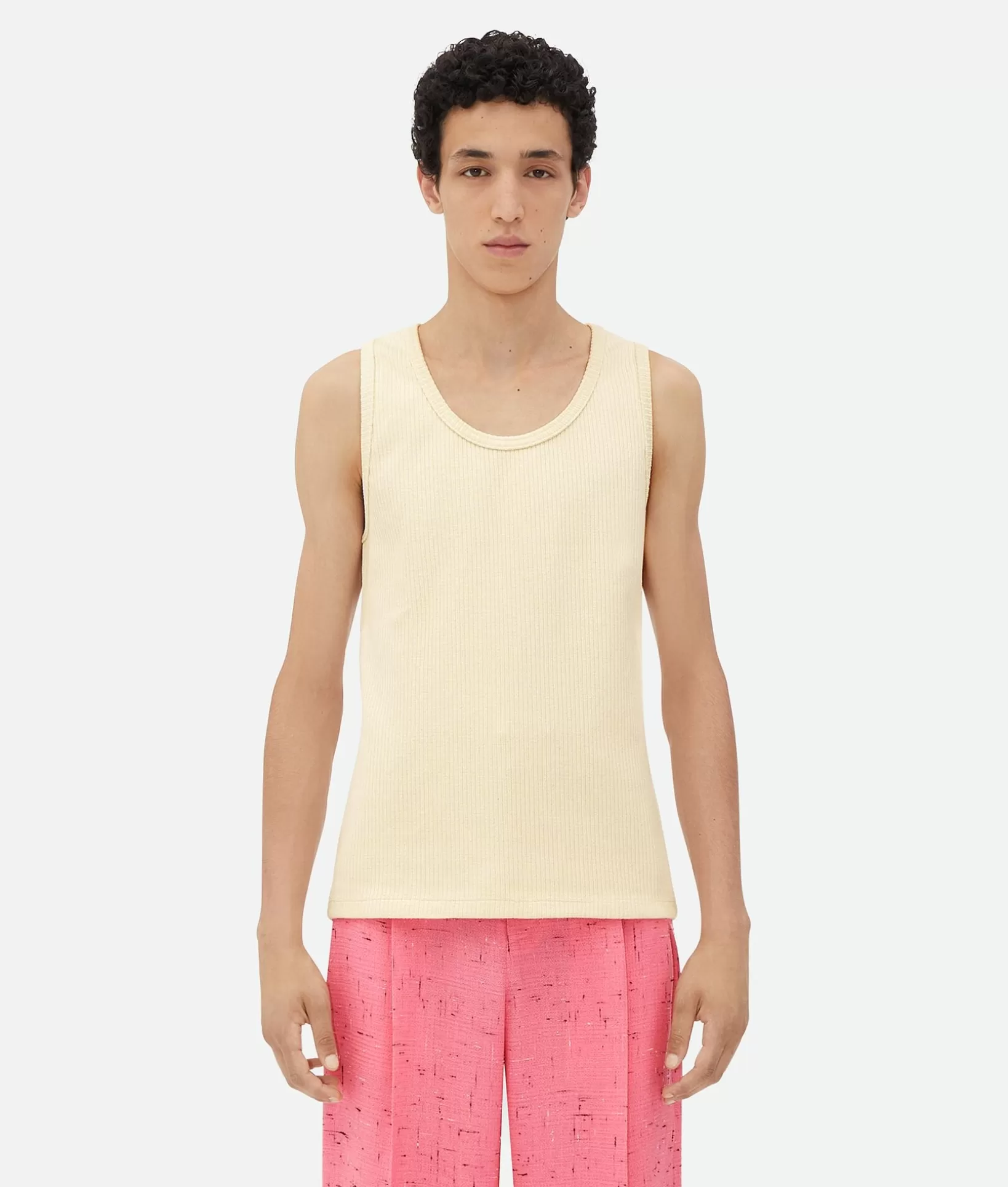 T-Shirts>Bottega Veneta Cotton Rib Tank Top With Label Soap