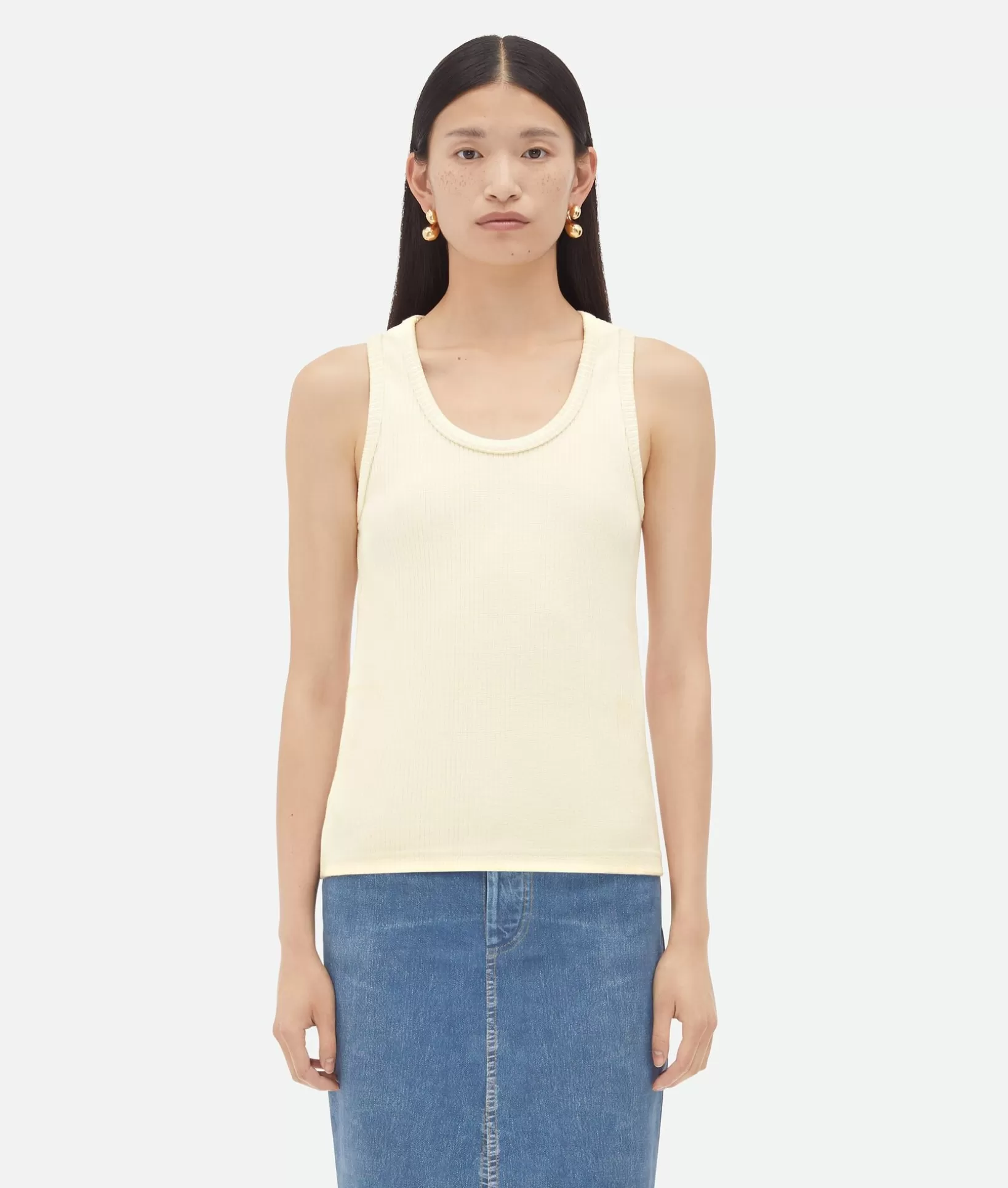 Tops And T-Shirts>Bottega Veneta Cotton Rib Tank Top With Label Soap