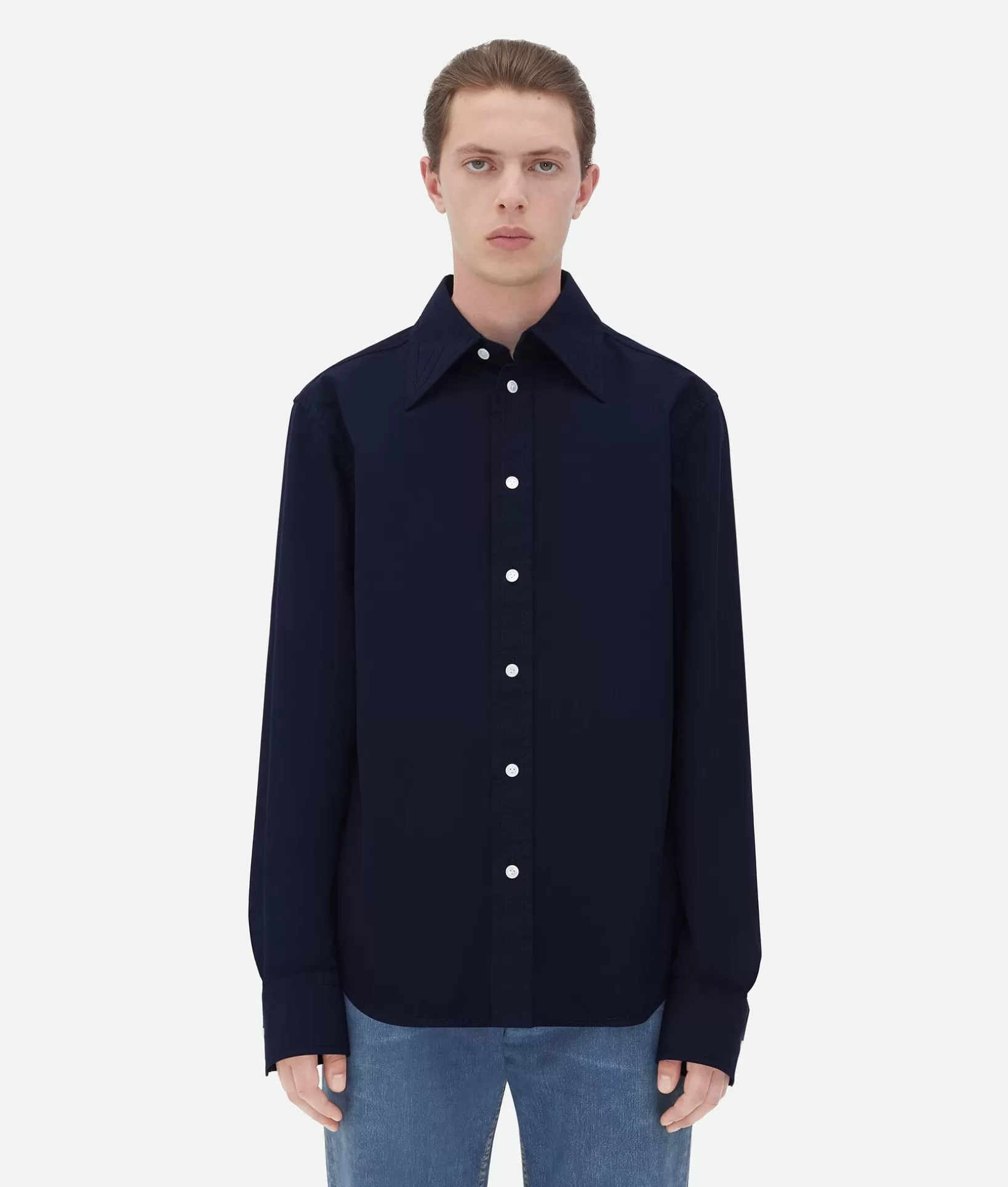 Shirts>Bottega Veneta Cotton Shirt With Top Stitching Abyss