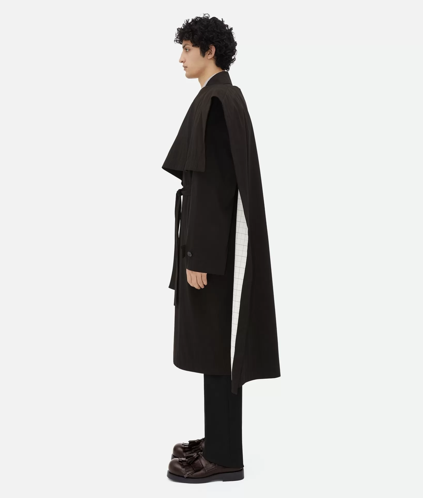 Coats>Bottega Veneta Cotton Silk Cape With Check Lining Off black