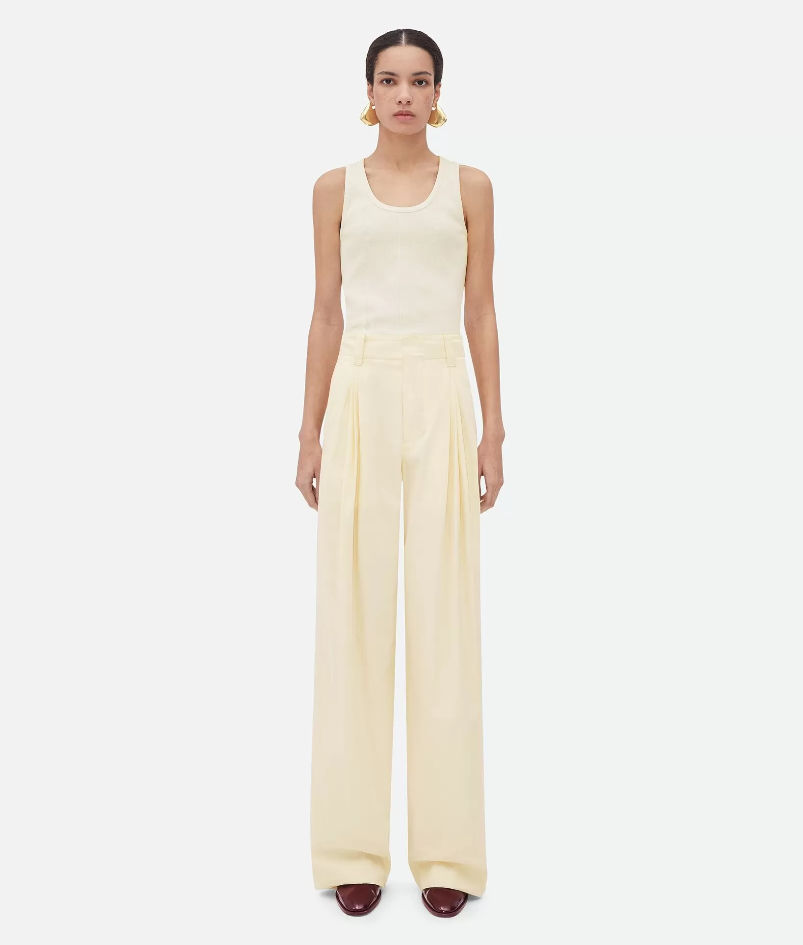 Trousers And Shorts>Bottega Veneta Cotton Silk Trousers Parchment