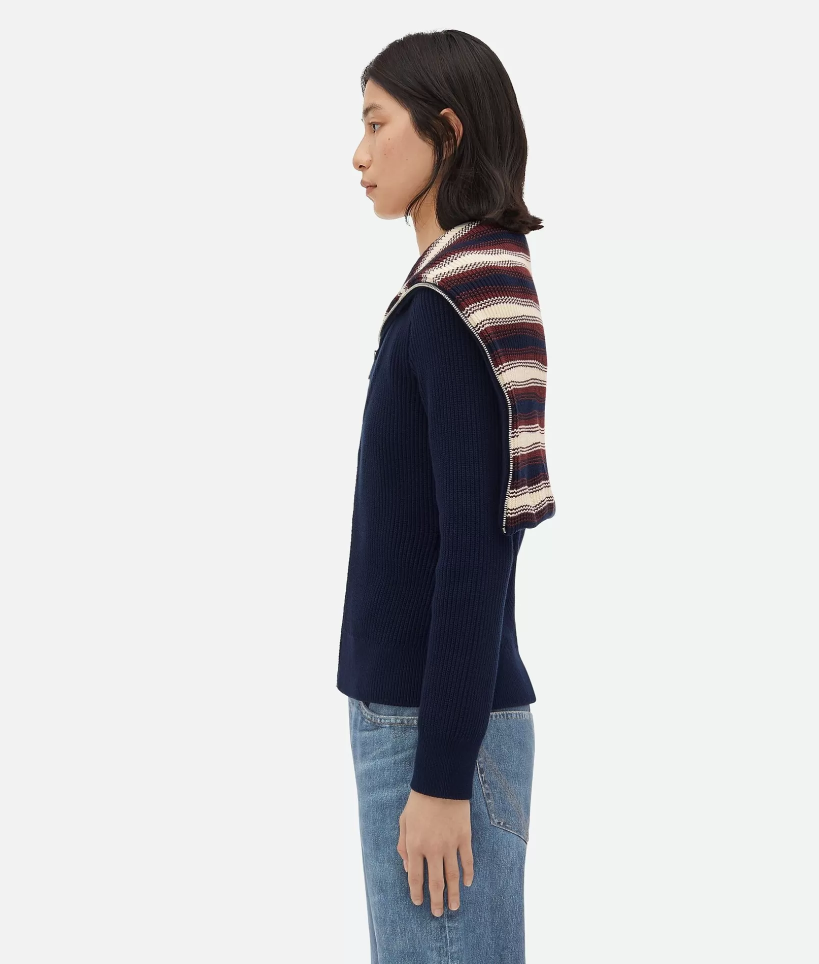 Knitwear>Bottega Veneta Cotton Striped Cardigan Navy/rust/chalk