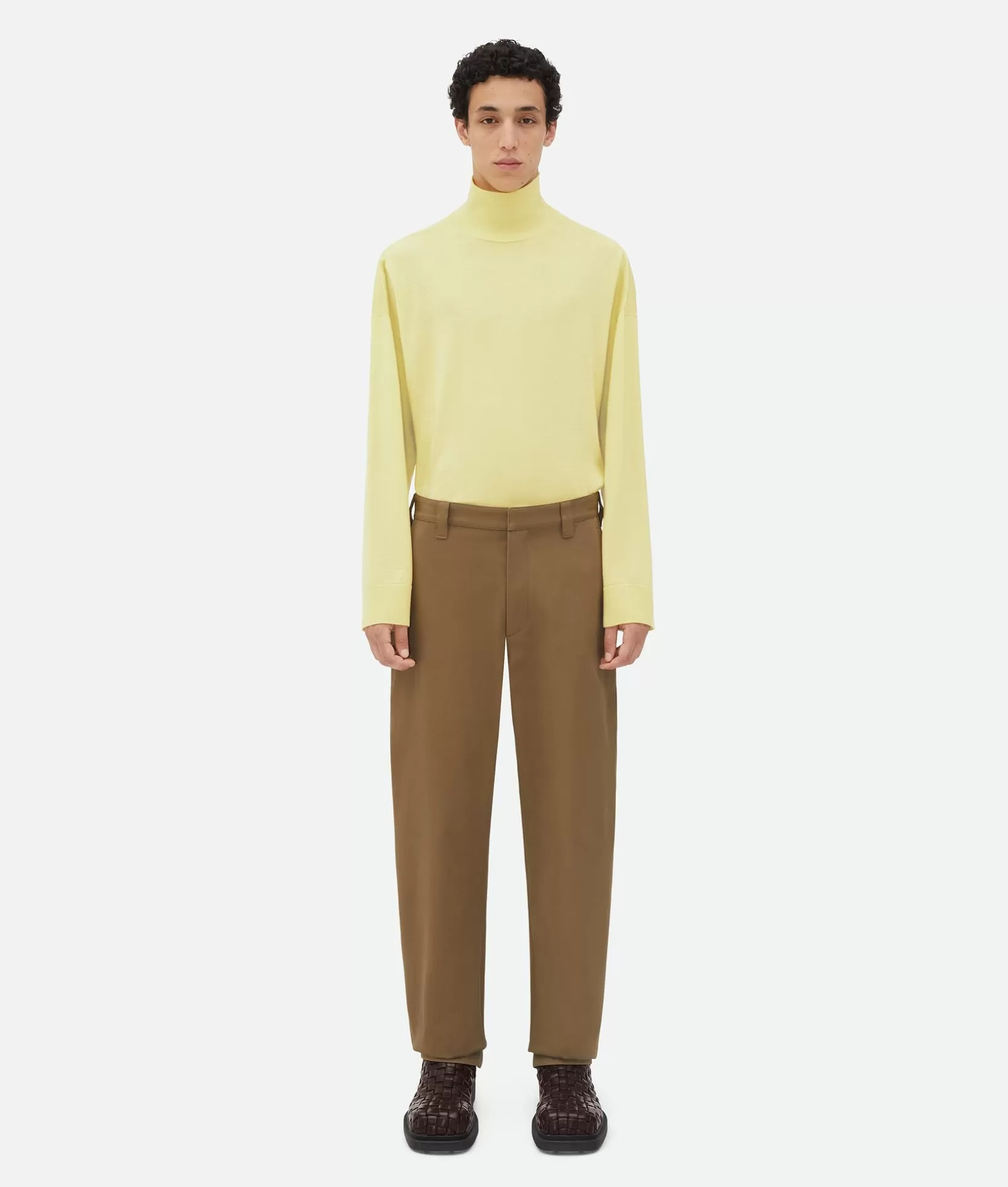 Trousers And Shorts>Bottega Veneta Cotton Twill Tapered Trousers Jute