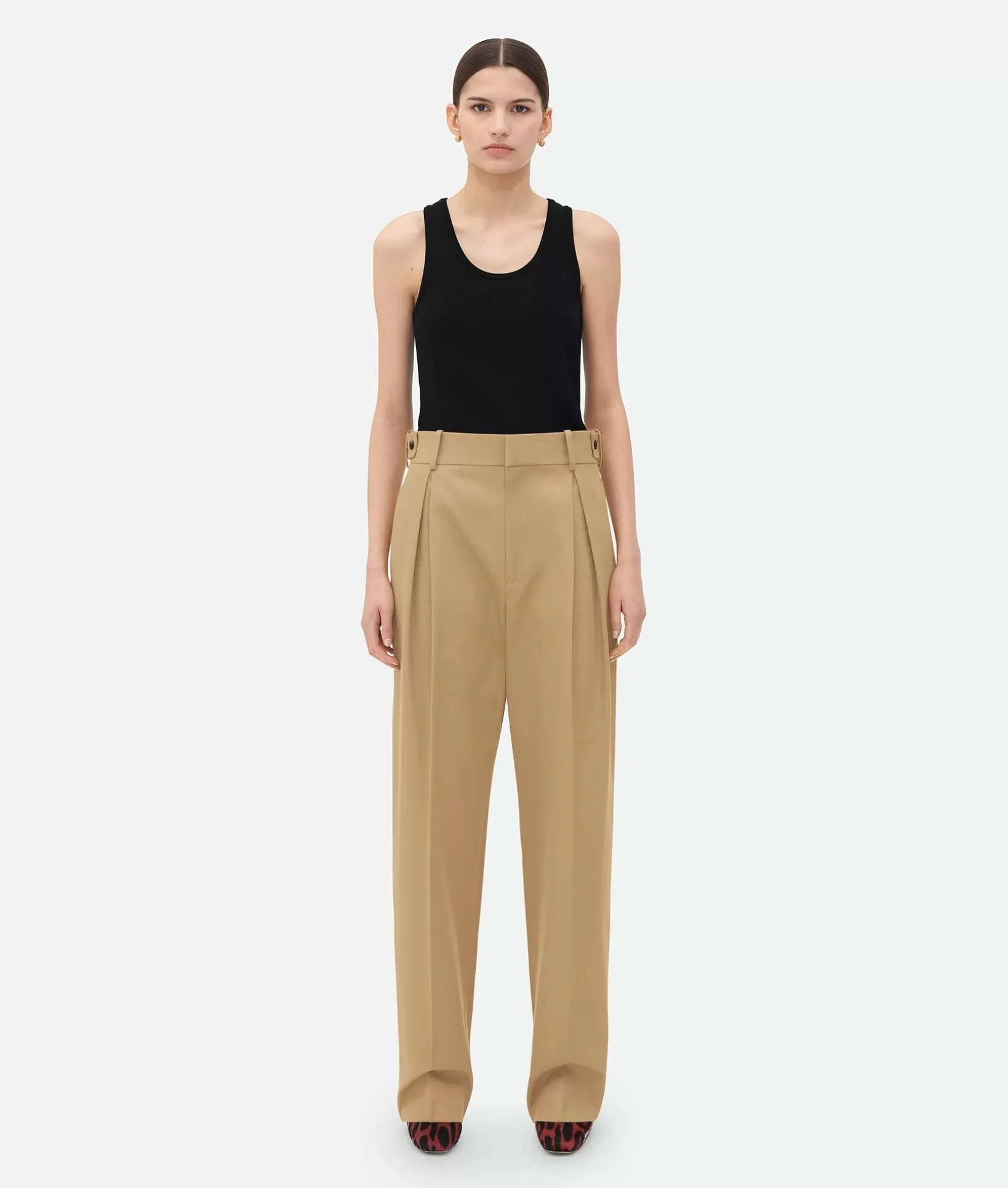 Trousers And Shorts>Bottega Veneta Cotton Twill Tapered Trousers Desert taupe