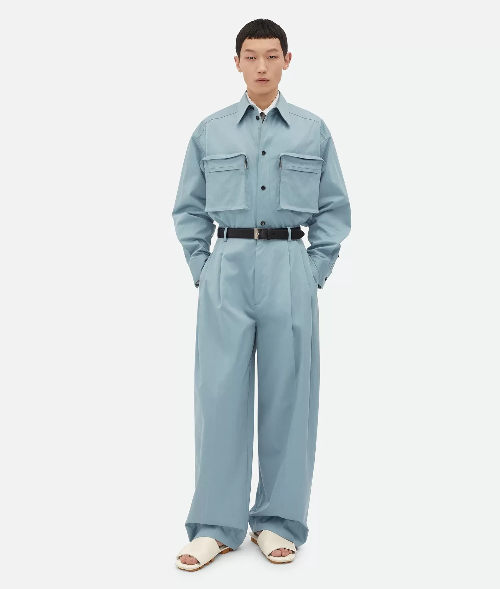 Trousers And Shorts>Bottega Veneta Cotton Twill Trousers Steel blue