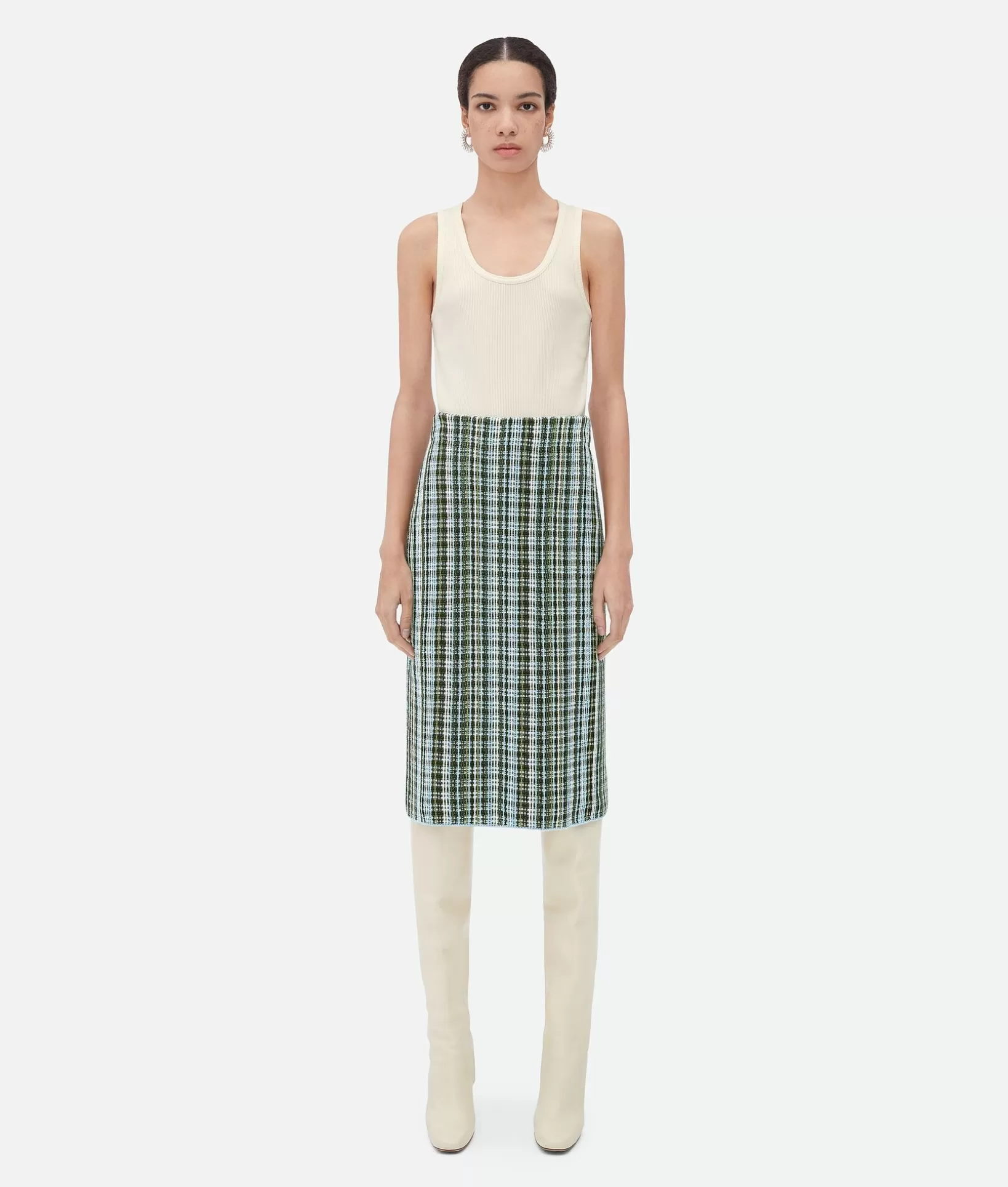 Skirts>Bottega Veneta Cotton Viscose Check Skirt Black/brown/mint