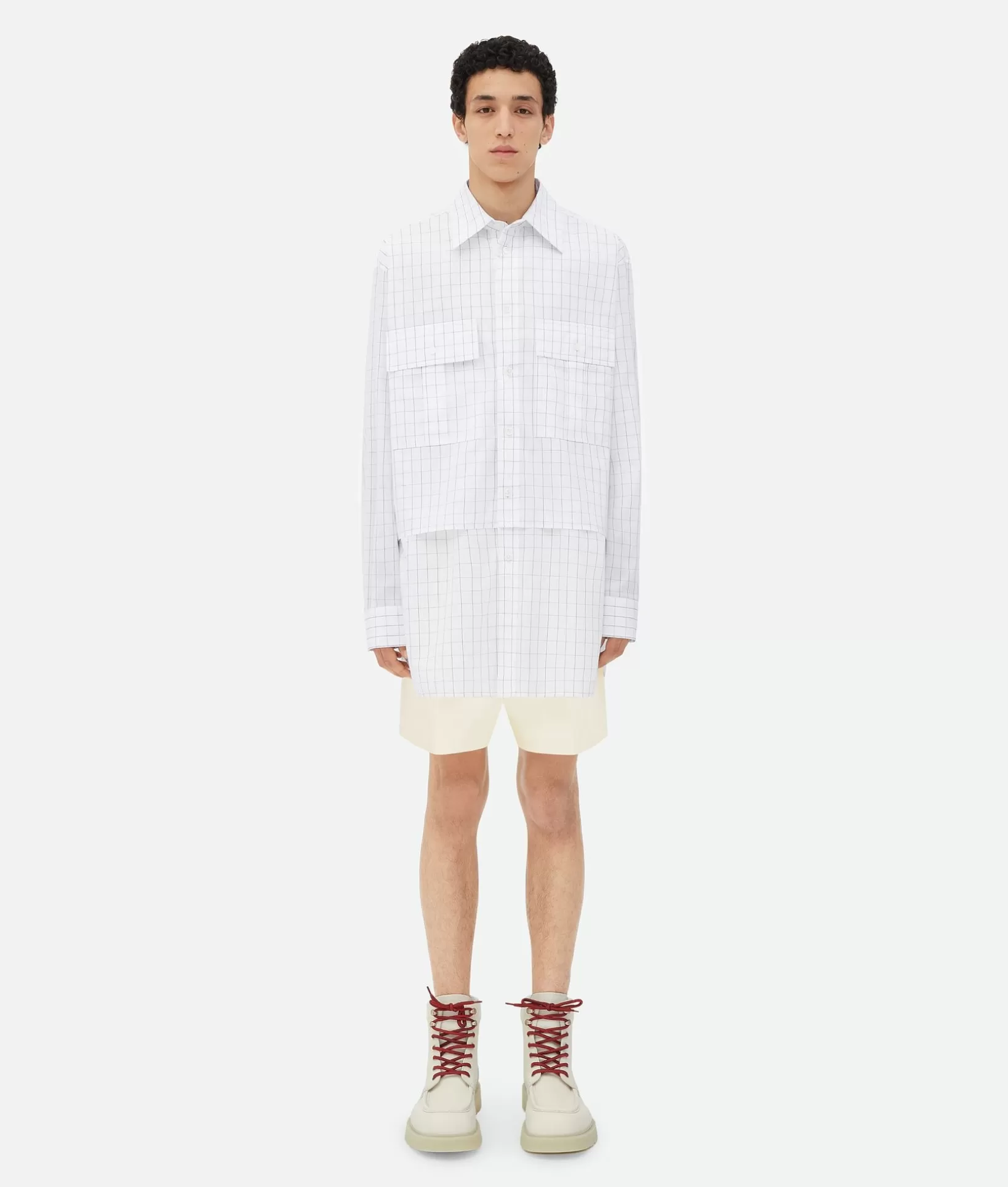 Shirts>Bottega Veneta Crisp Cotton Silk Double Layer Shirt White/black/grey