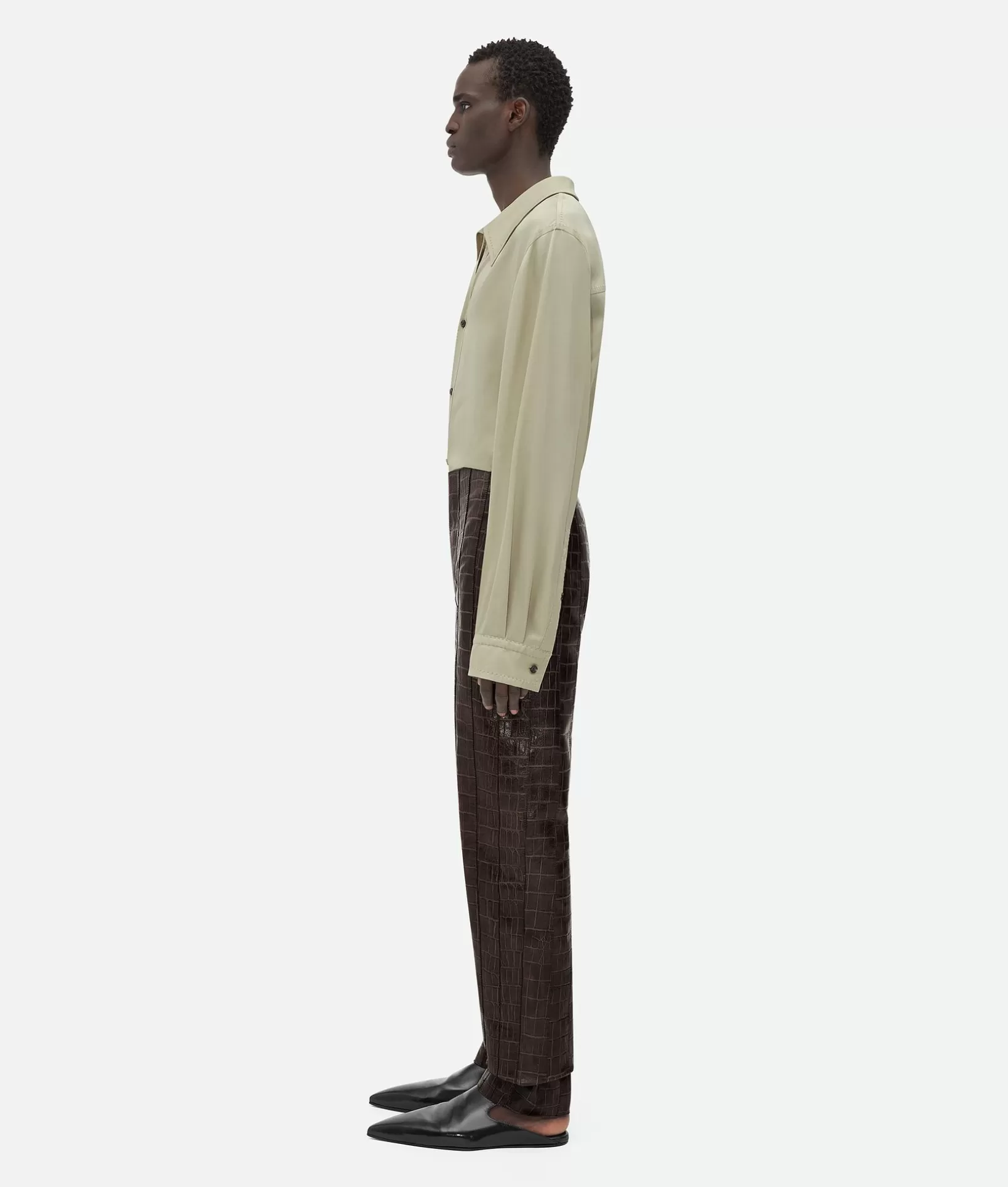 Trousers And Shorts | Leather>Bottega Veneta Crocodile-Effect Leather Pants Cobblestone