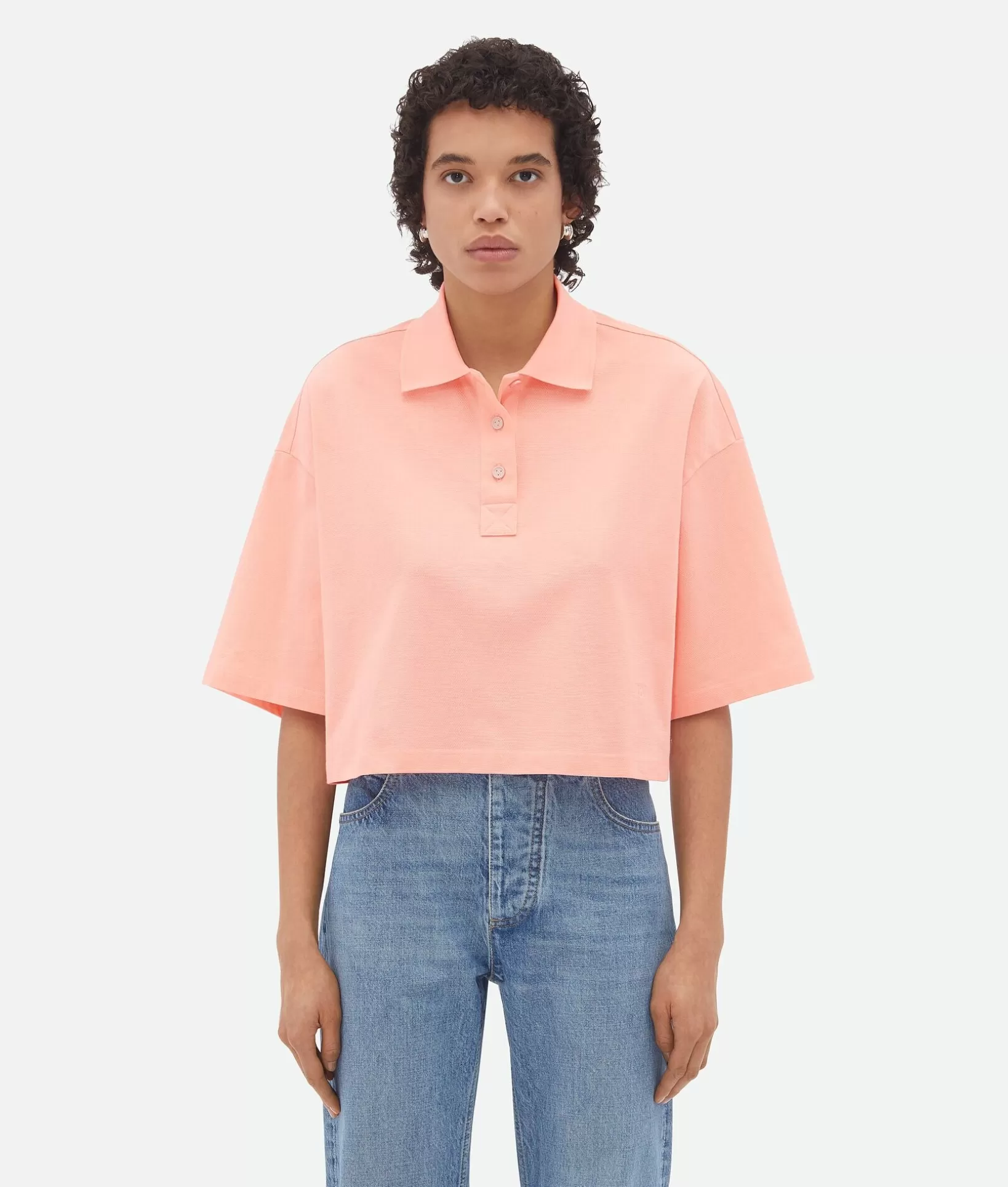 Tops And T-Shirts>Bottega Veneta Cropped Cotton Piquet Polo Powder pink