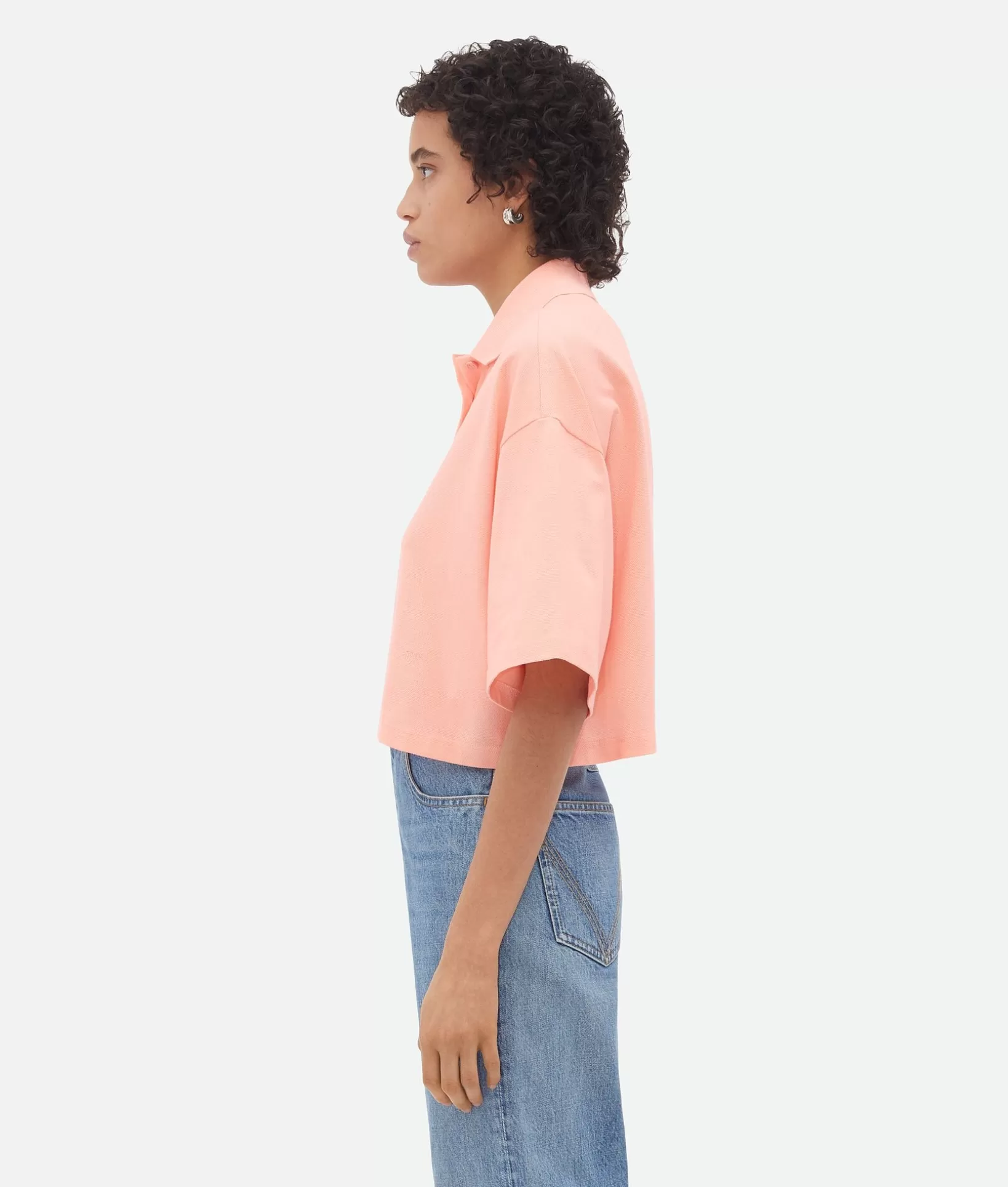 Tops And T-Shirts>Bottega Veneta Cropped Cotton Piquet Polo Powder pink