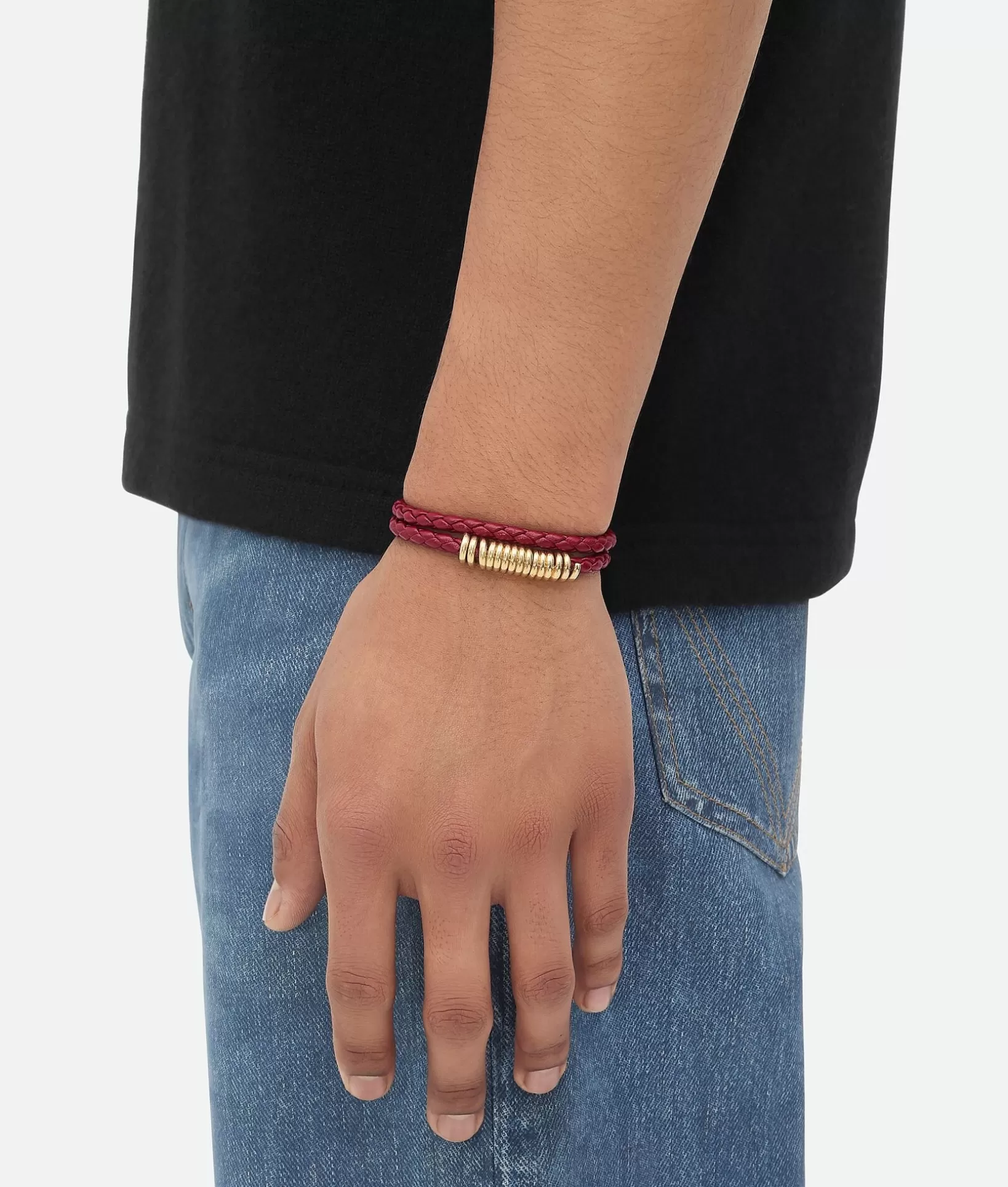 Bracelets>Bottega Veneta Curl Leather Bracelet Dark red