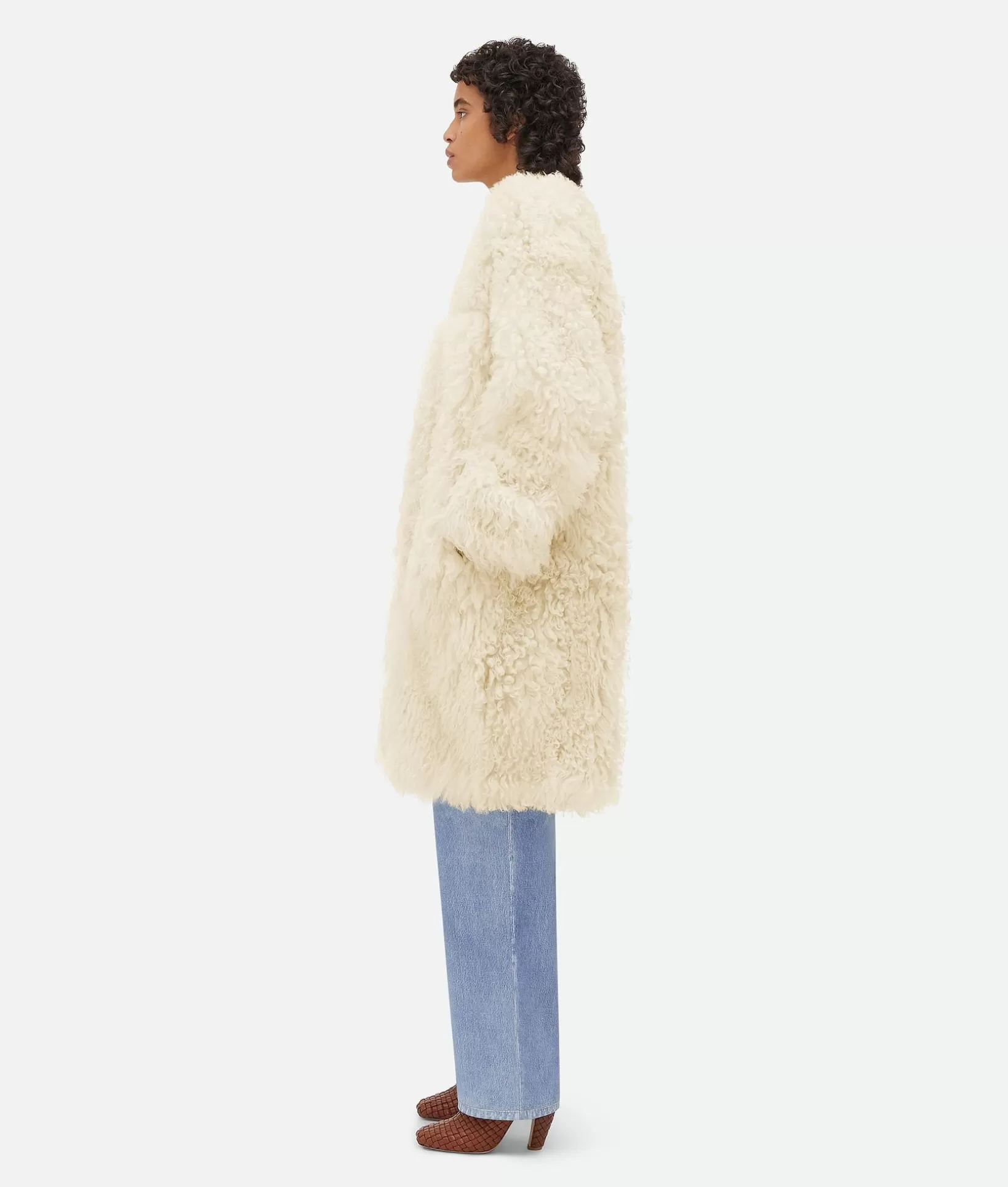 Coats>Bottega Veneta Curly Shearling Coat Ivory