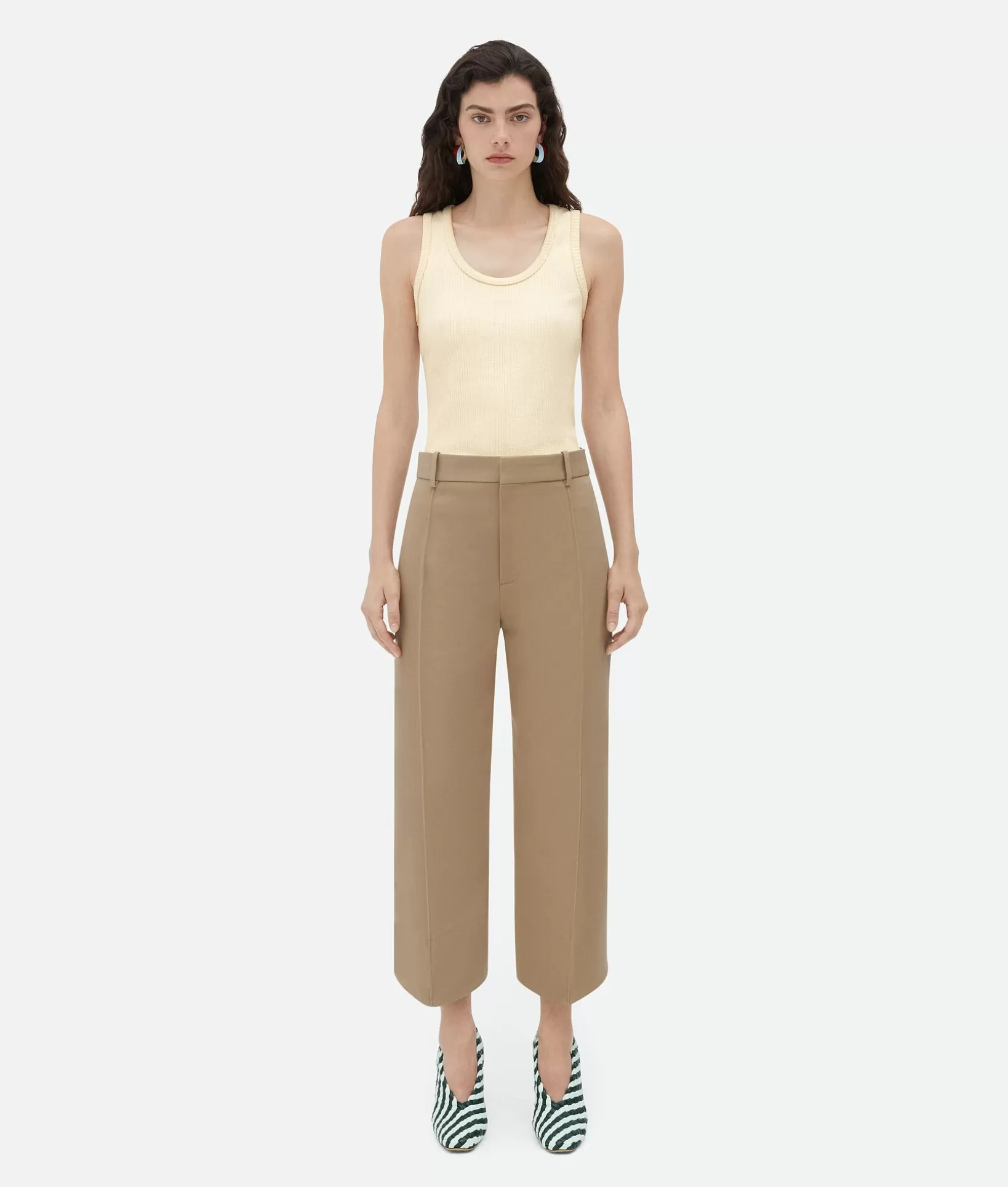 Trousers And Shorts>Bottega Veneta Curved Cotton Trousers Sesame