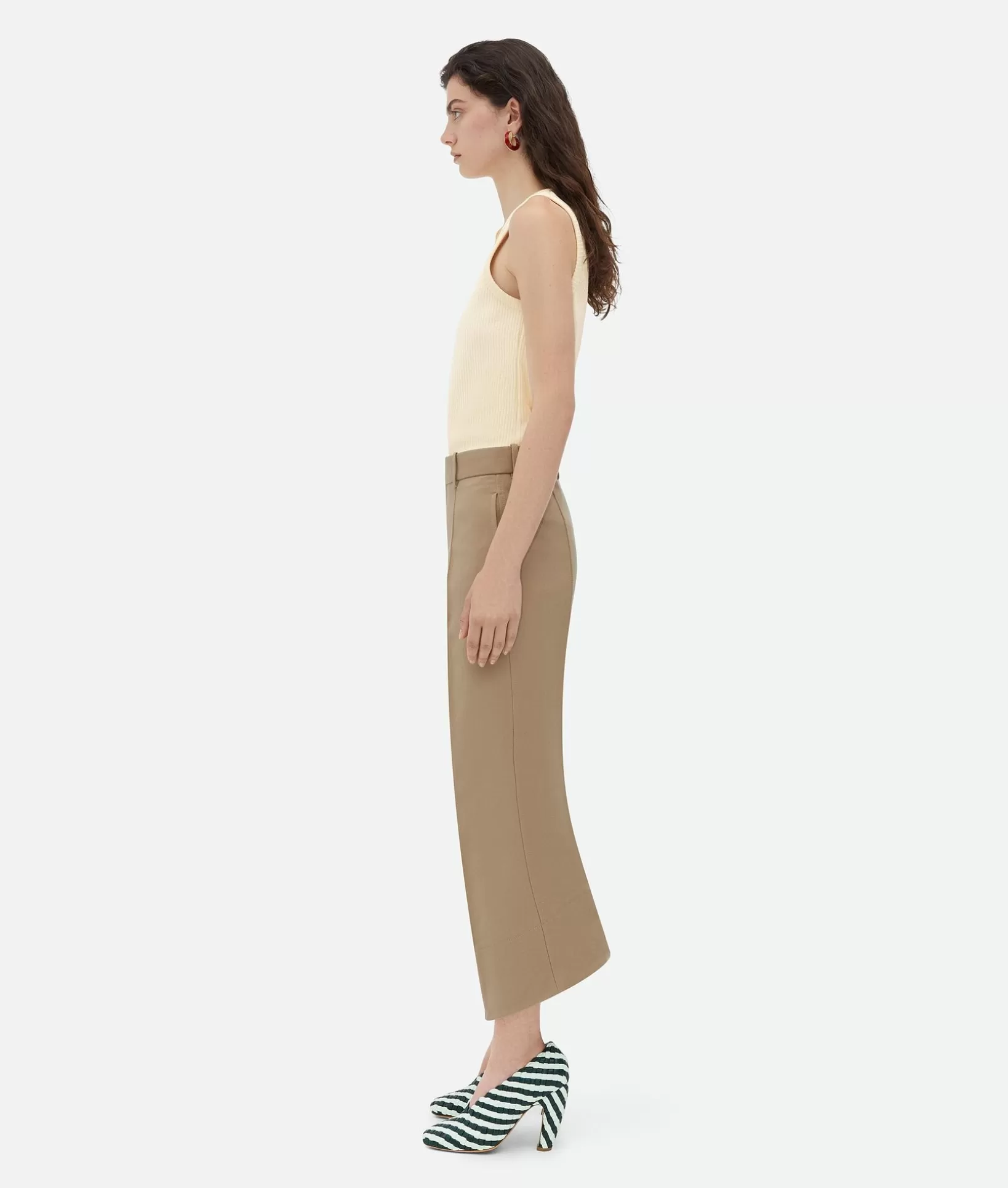 Trousers And Shorts>Bottega Veneta Curved Cotton Trousers Sesame