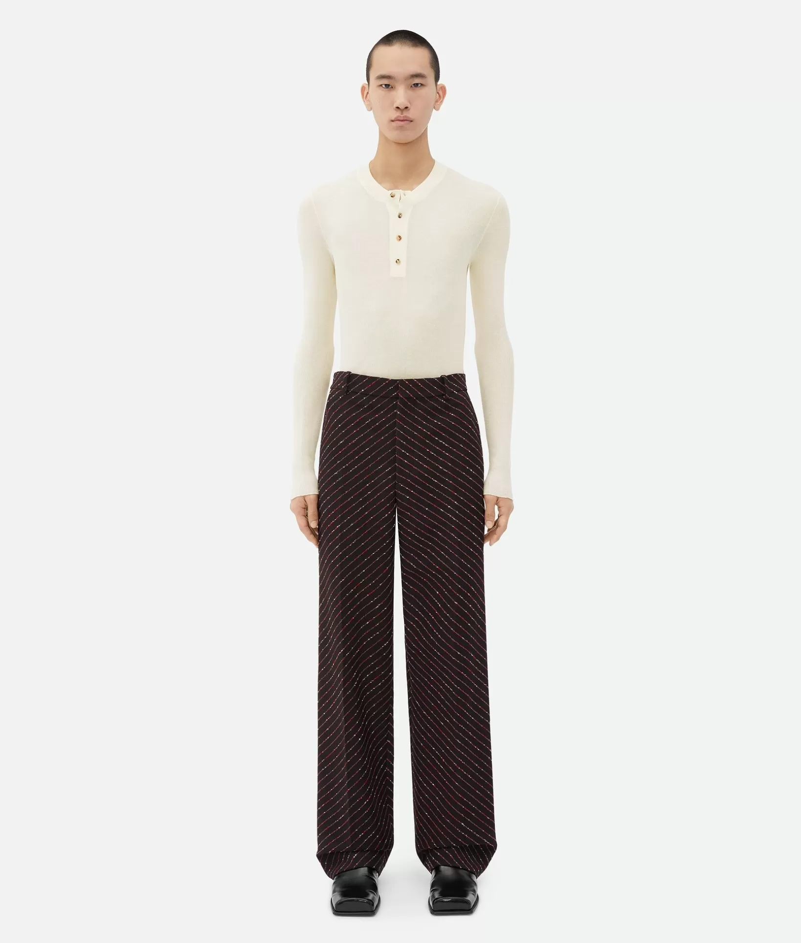 Trousers And Shorts>Bottega Veneta Diagonal Boucle Pinstripe Trousers Fondant/red