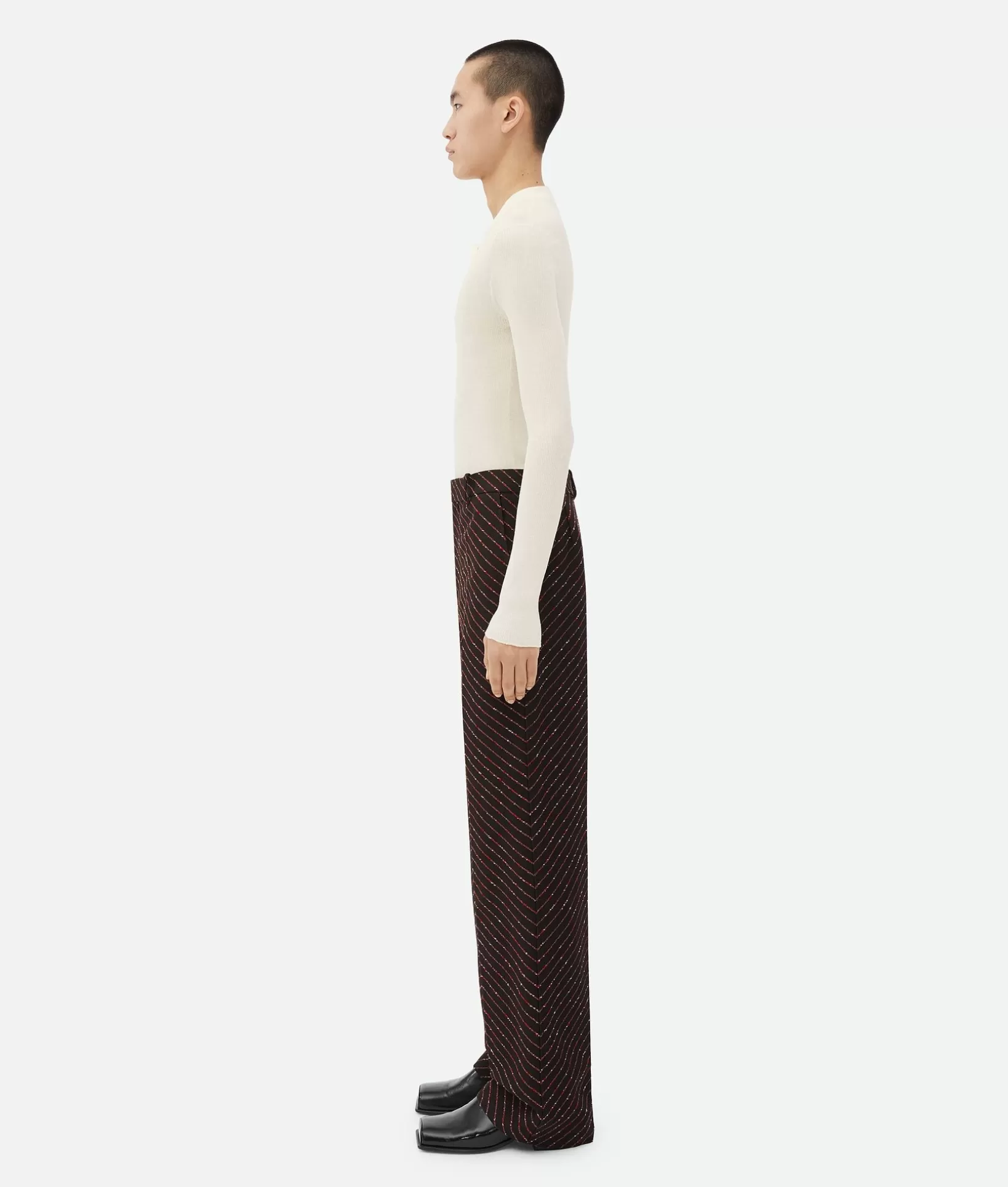 Trousers And Shorts>Bottega Veneta Diagonal Boucle Pinstripe Trousers Fondant/red