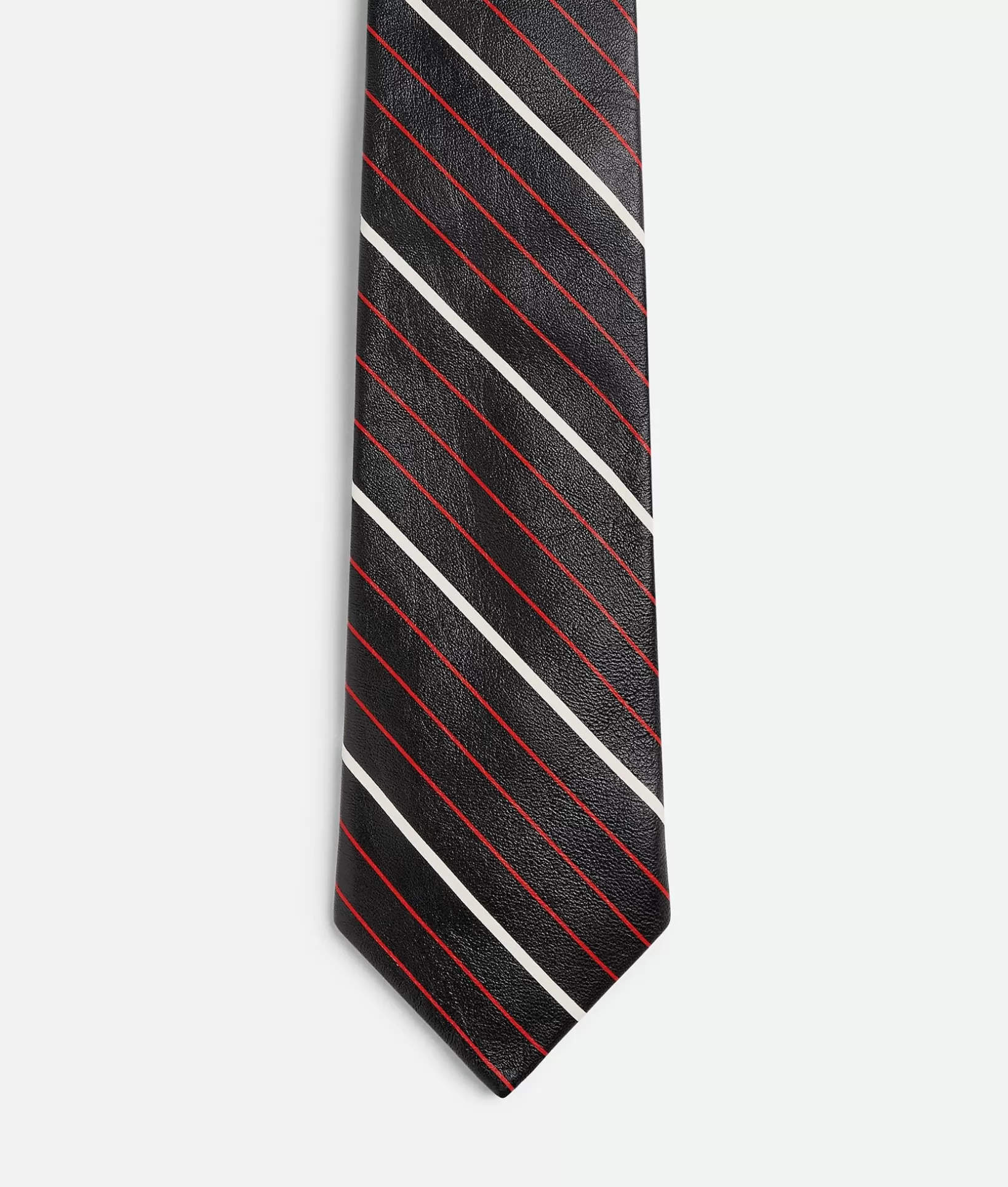 Scarves And Ties>Bottega Veneta Diagonal Printed Leather Stripe Tie Black/white/red