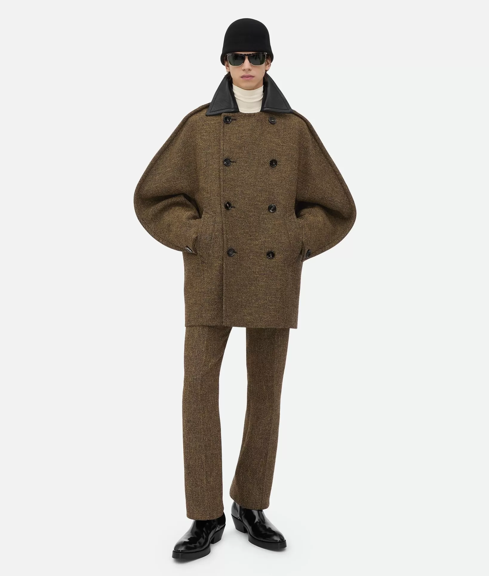 Coats>Bottega Veneta Double Compact Cotton Frise Coat Flax/beige/black