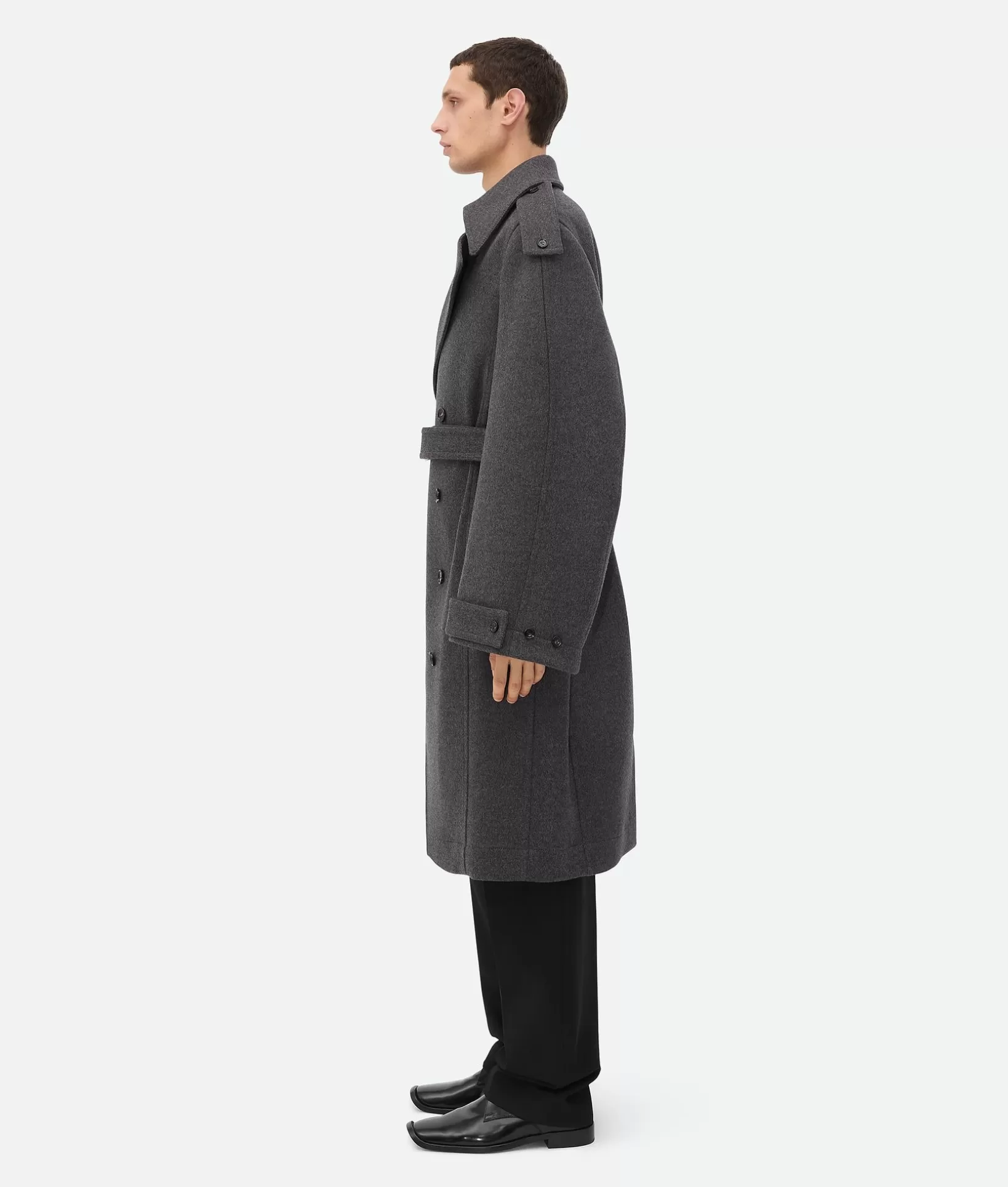 Coats>Bottega Veneta Double Face Wool Trench Coat Charcoal melange