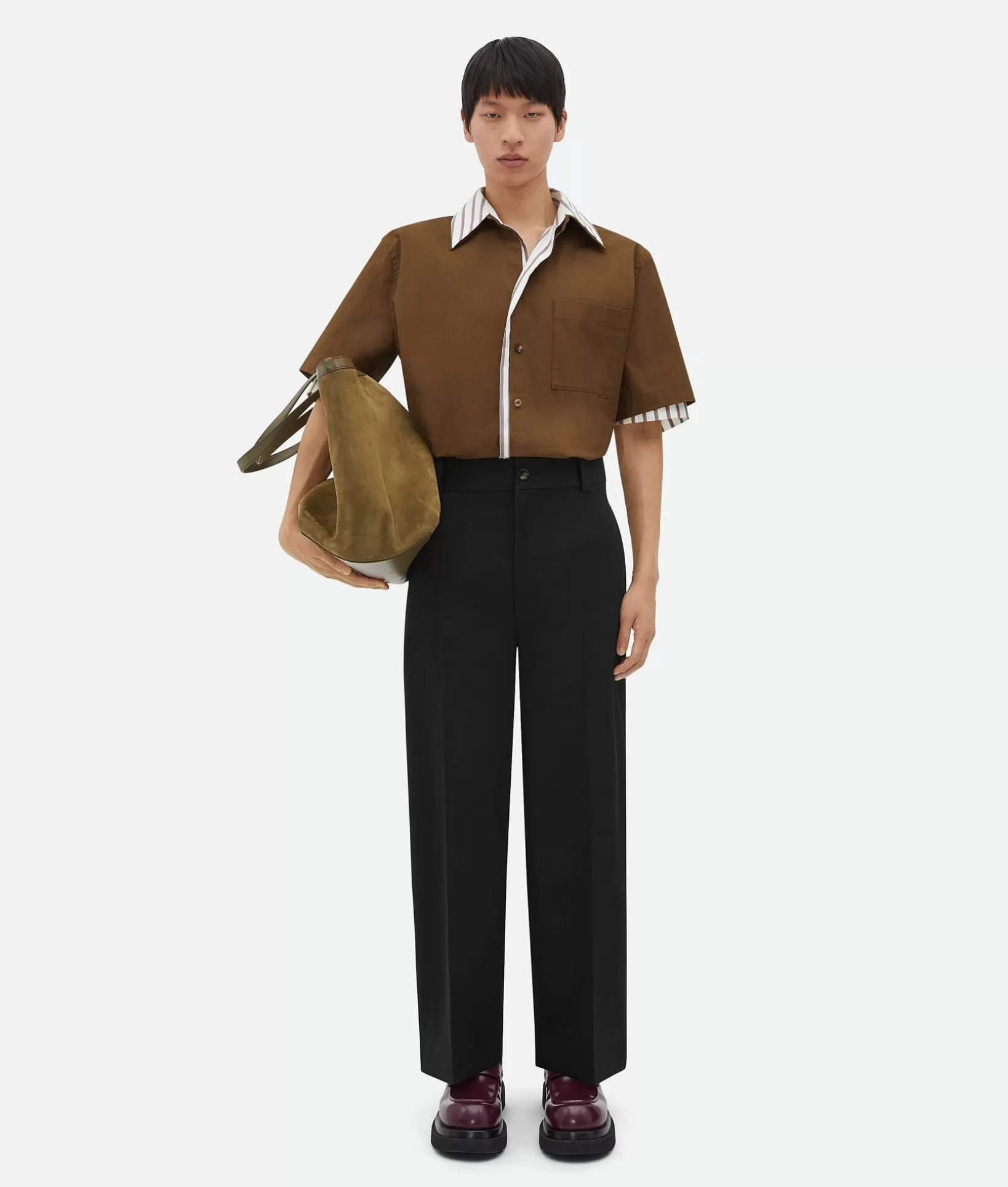 Shirts>Bottega Veneta Double Layer Cotton And Silk Shirt Cedar / White / Brown