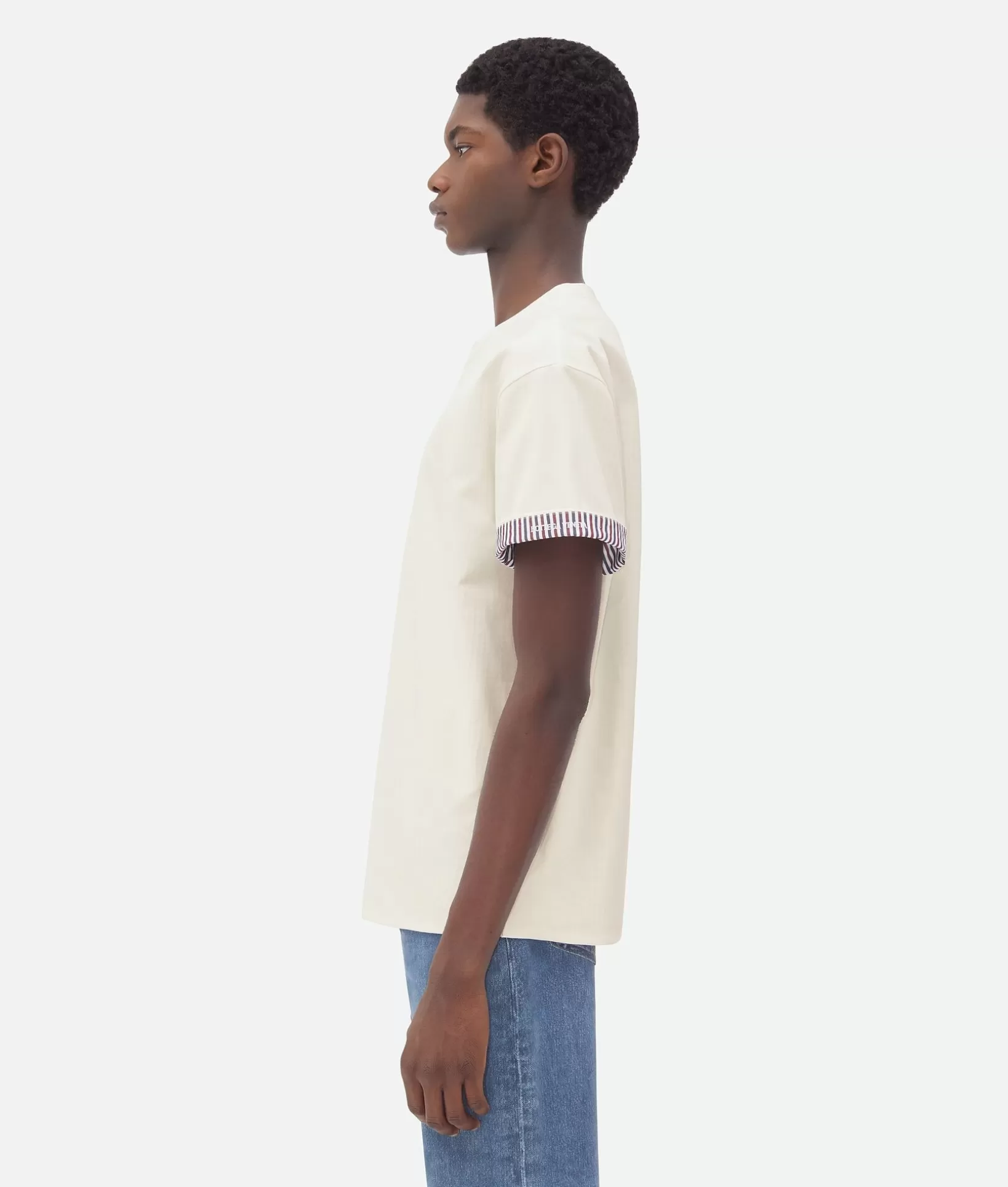 T-Shirts>Bottega Veneta Double Layer Striped Cotton T-Shirt Chalk