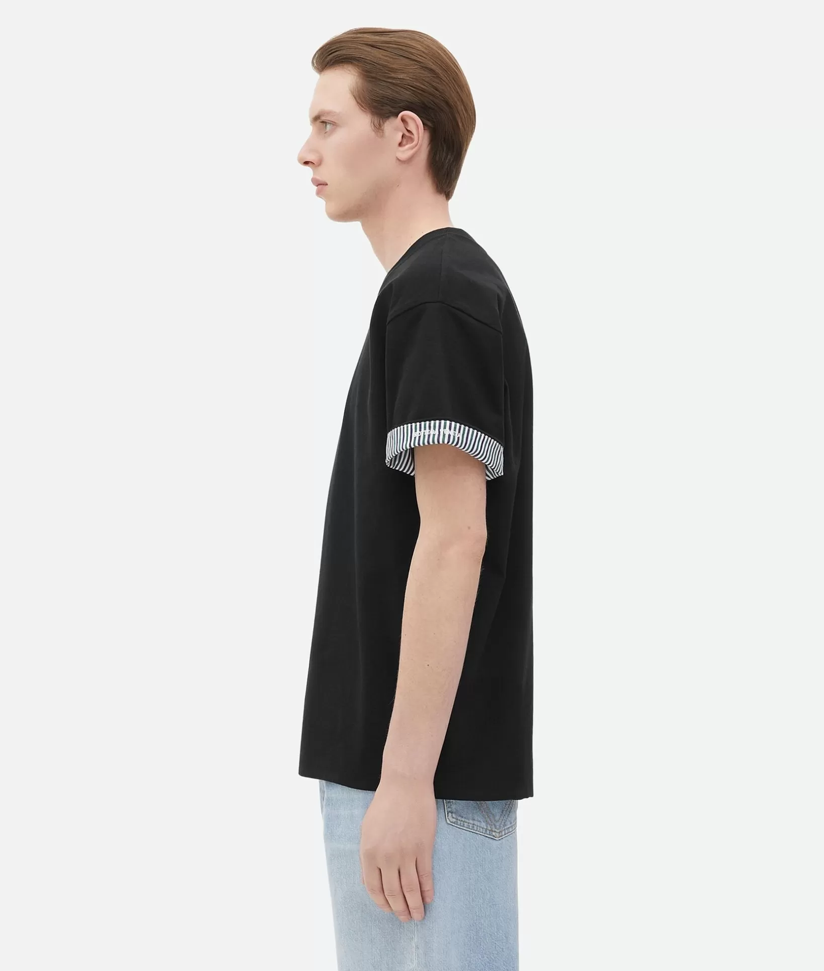 T-Shirts>Bottega Veneta Double Layer Striped Cotton T-Shirt Black