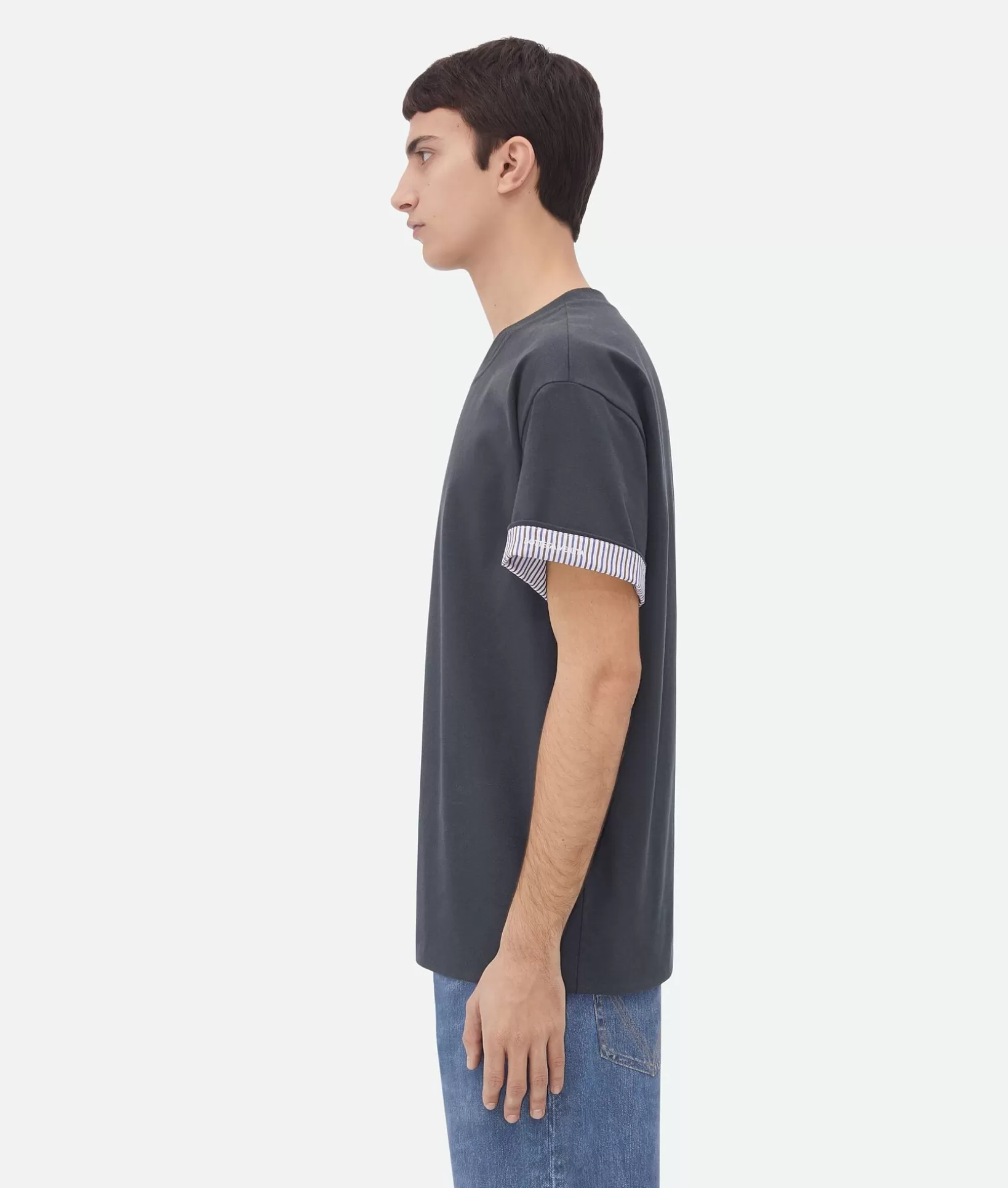 T-Shirts>Bottega Veneta Double Layer Striped Cotton T-Shirt Shadow