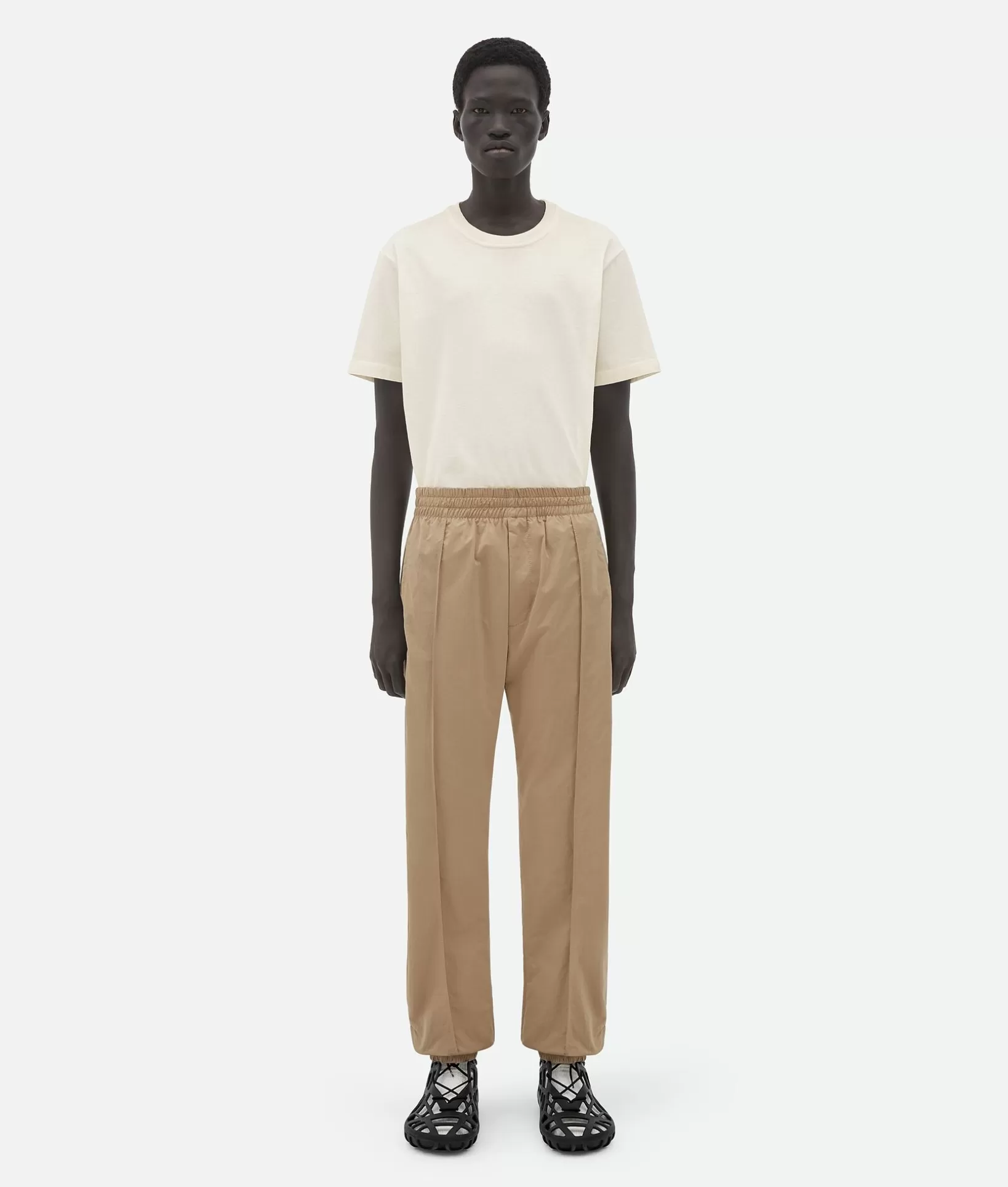 Trousers And Shorts>Bottega Veneta Elastic Waist Tech Nylon Pants Sesame