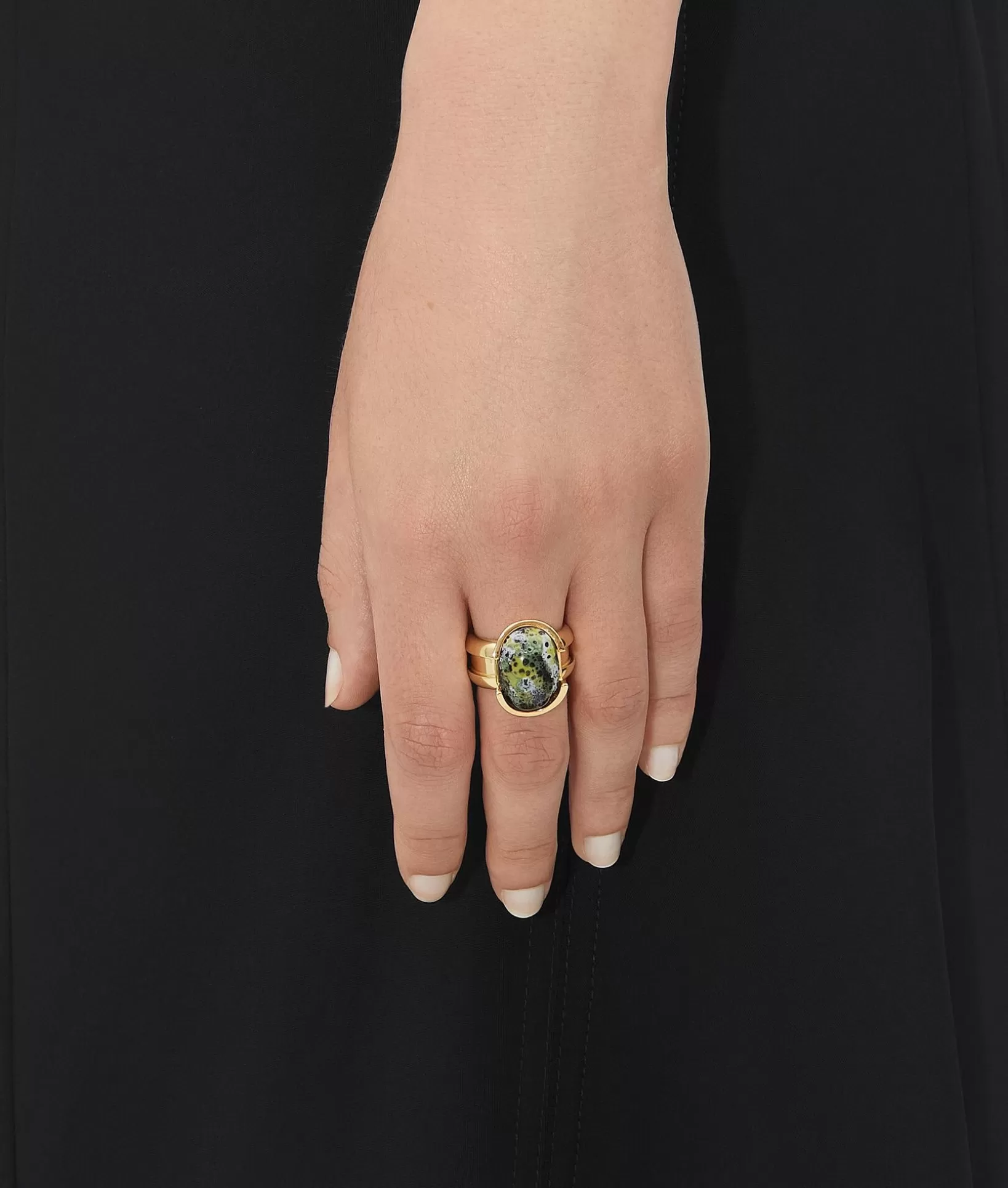 Rings>Bottega Veneta Ellipse Small Ceramic Ring Yellow/black/white