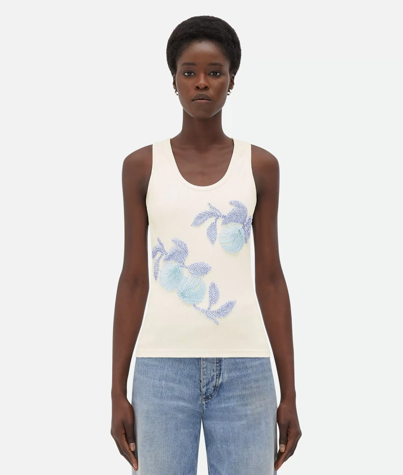 Tops And T-Shirts>Bottega Veneta Embroidered Cotton Tank Top Chalk