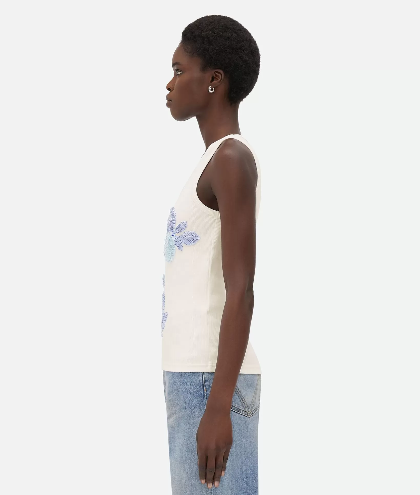 Tops And T-Shirts>Bottega Veneta Embroidered Cotton Tank Top Chalk