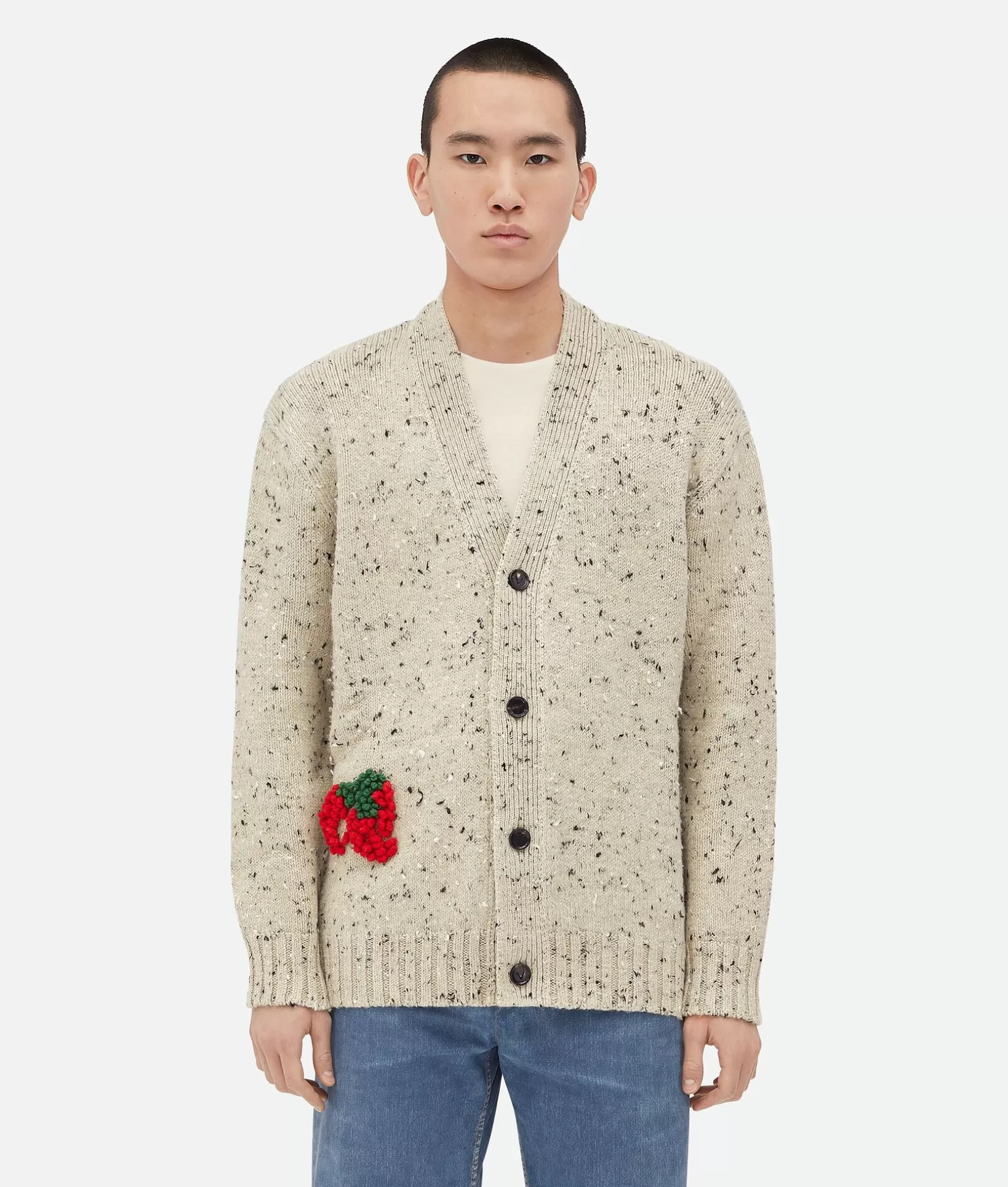 Knitwear>Bottega Veneta Embroidered Linen Cardigan Dove