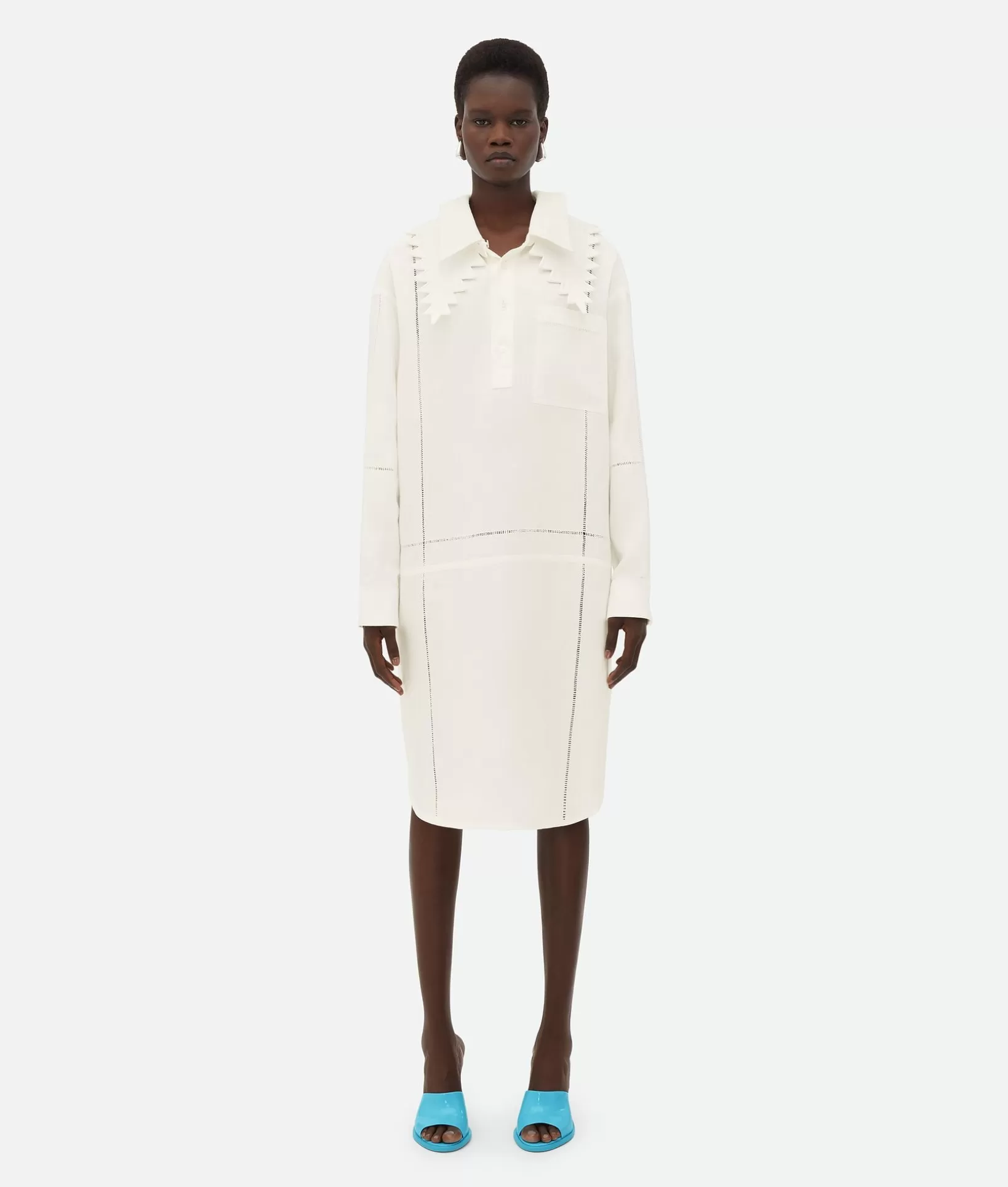 Dresses>Bottega Veneta English Embroidery Linen Dress Chalk