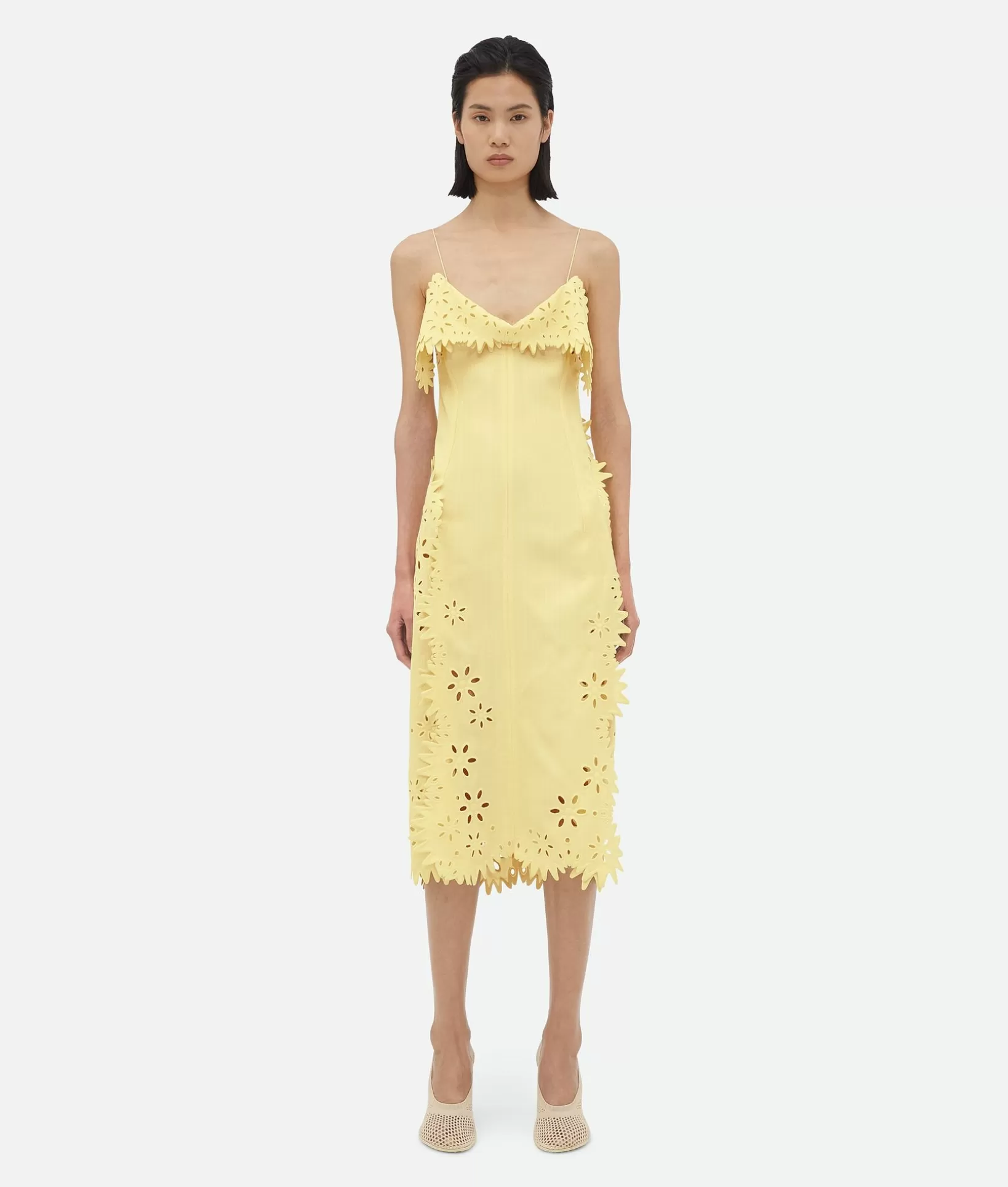 Dresses>Bottega Veneta English Embroidery Viscose And Silk Dress Chalk/banana