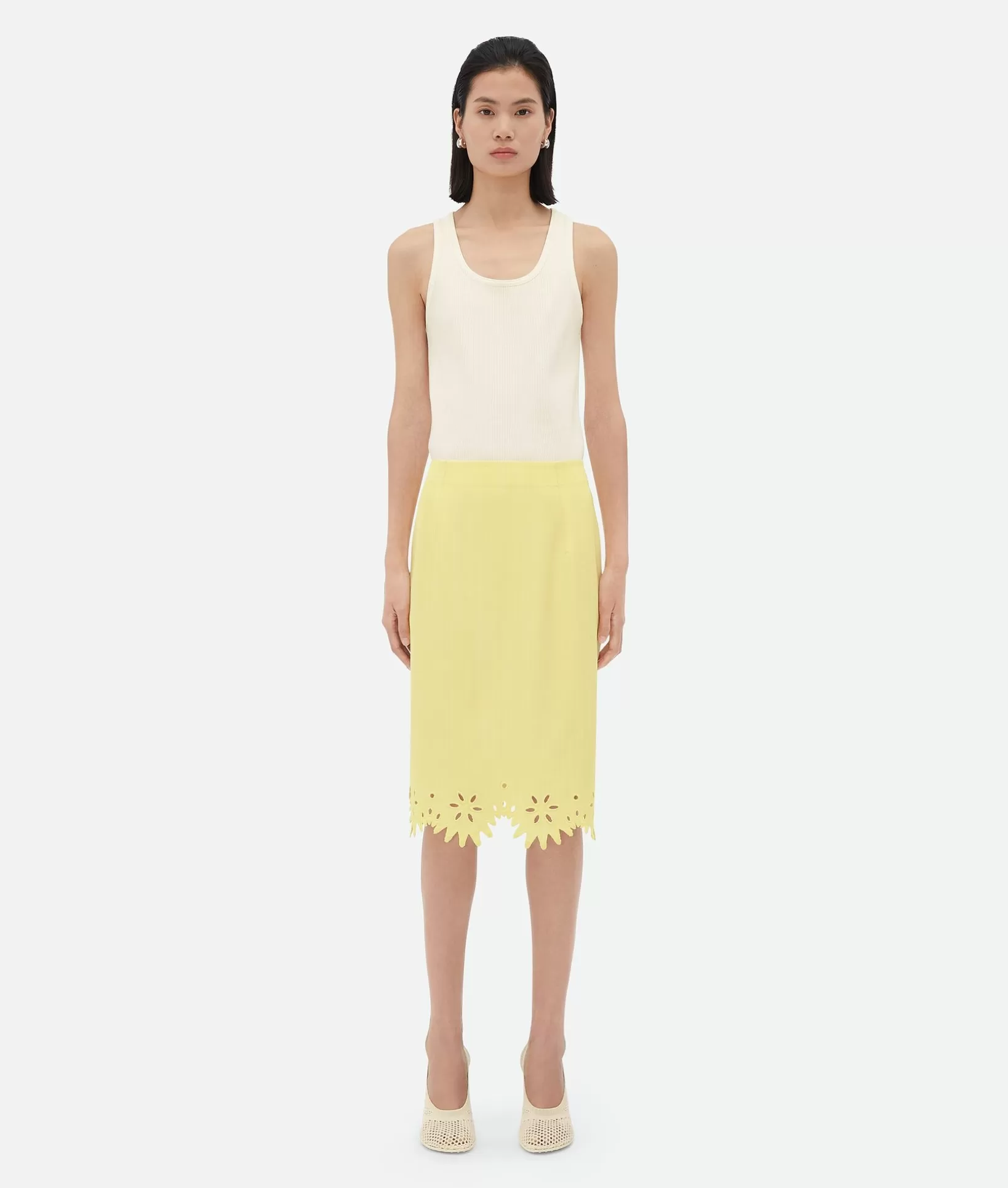 Skirts>Bottega Veneta English Embroidery Viscose And Silk Skirt Chalk/banana