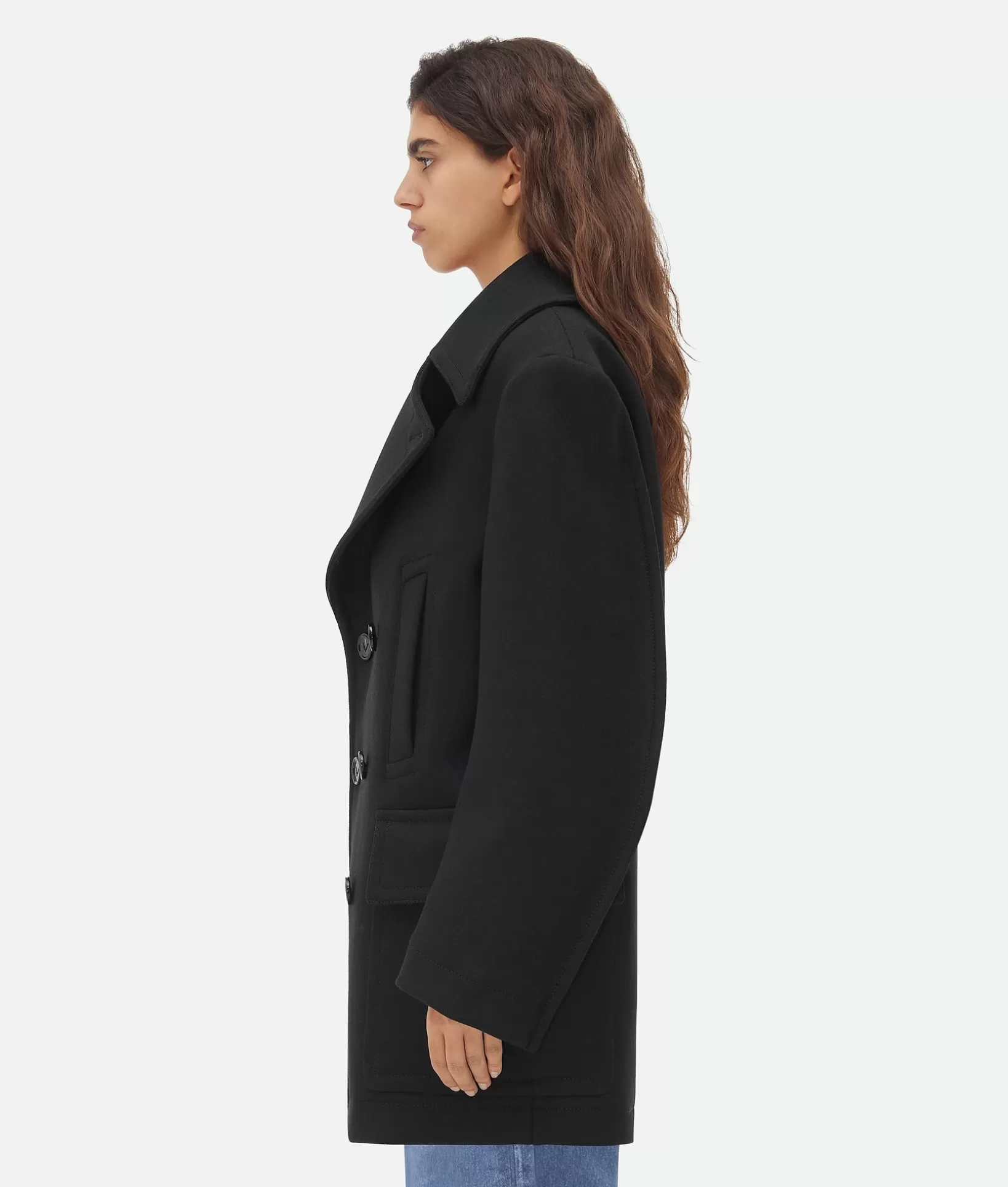 Coats>Bottega Veneta Felted Wool Coat Black