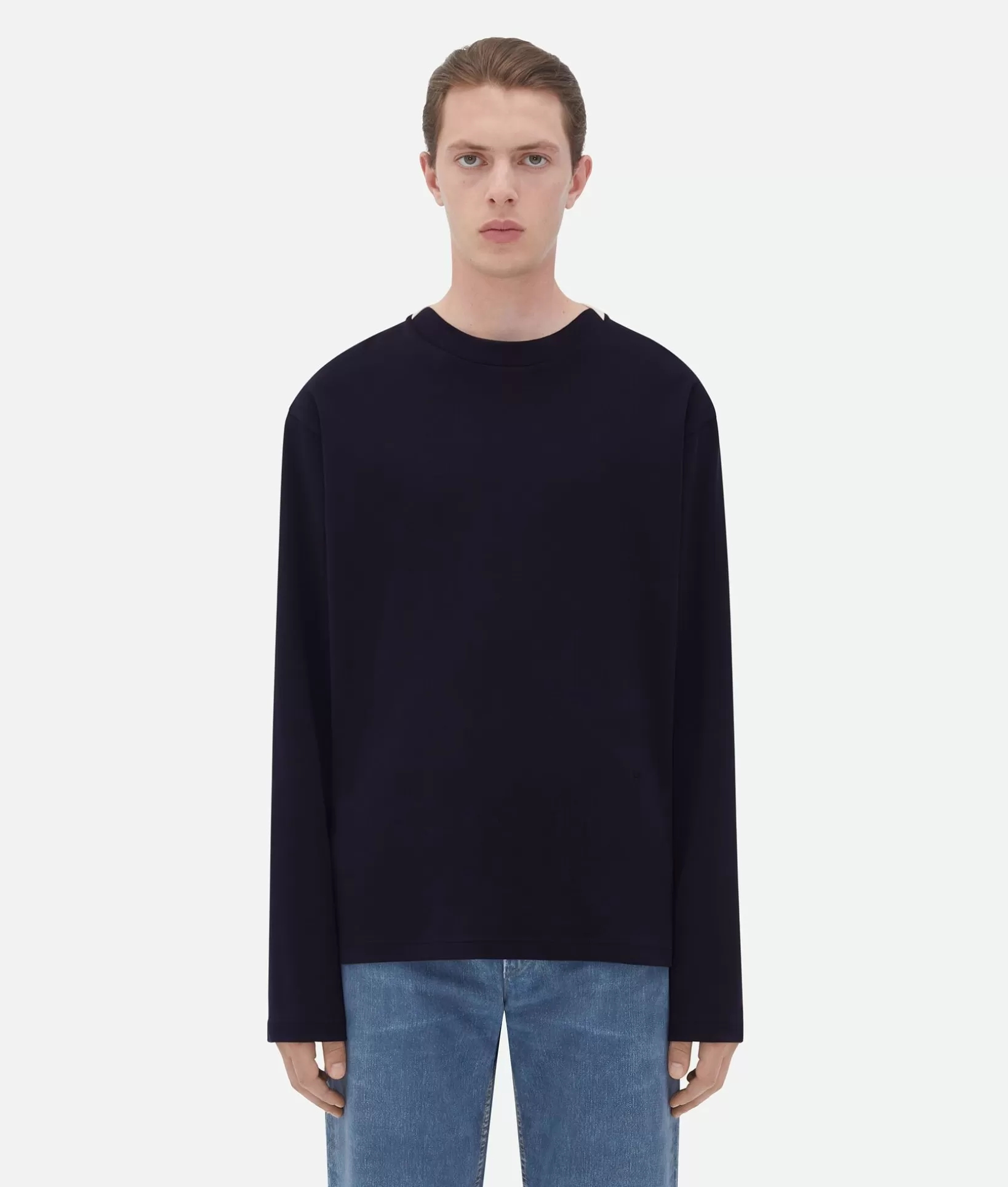 T-Shirts>Bottega Veneta Fluid Jersey T-Shirt Navy