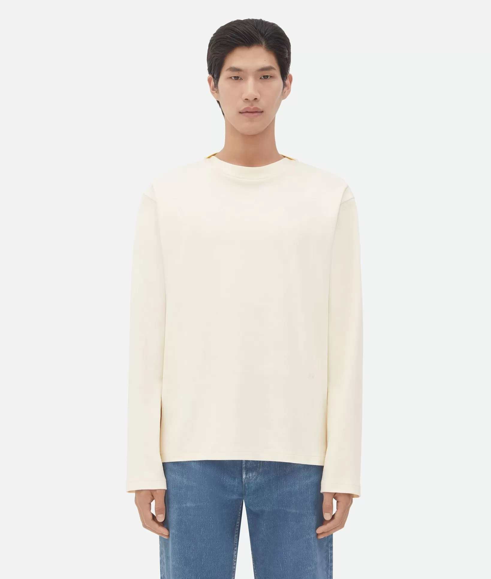 T-Shirts>Bottega Veneta Fluid Jersey T-Shirt Chalk