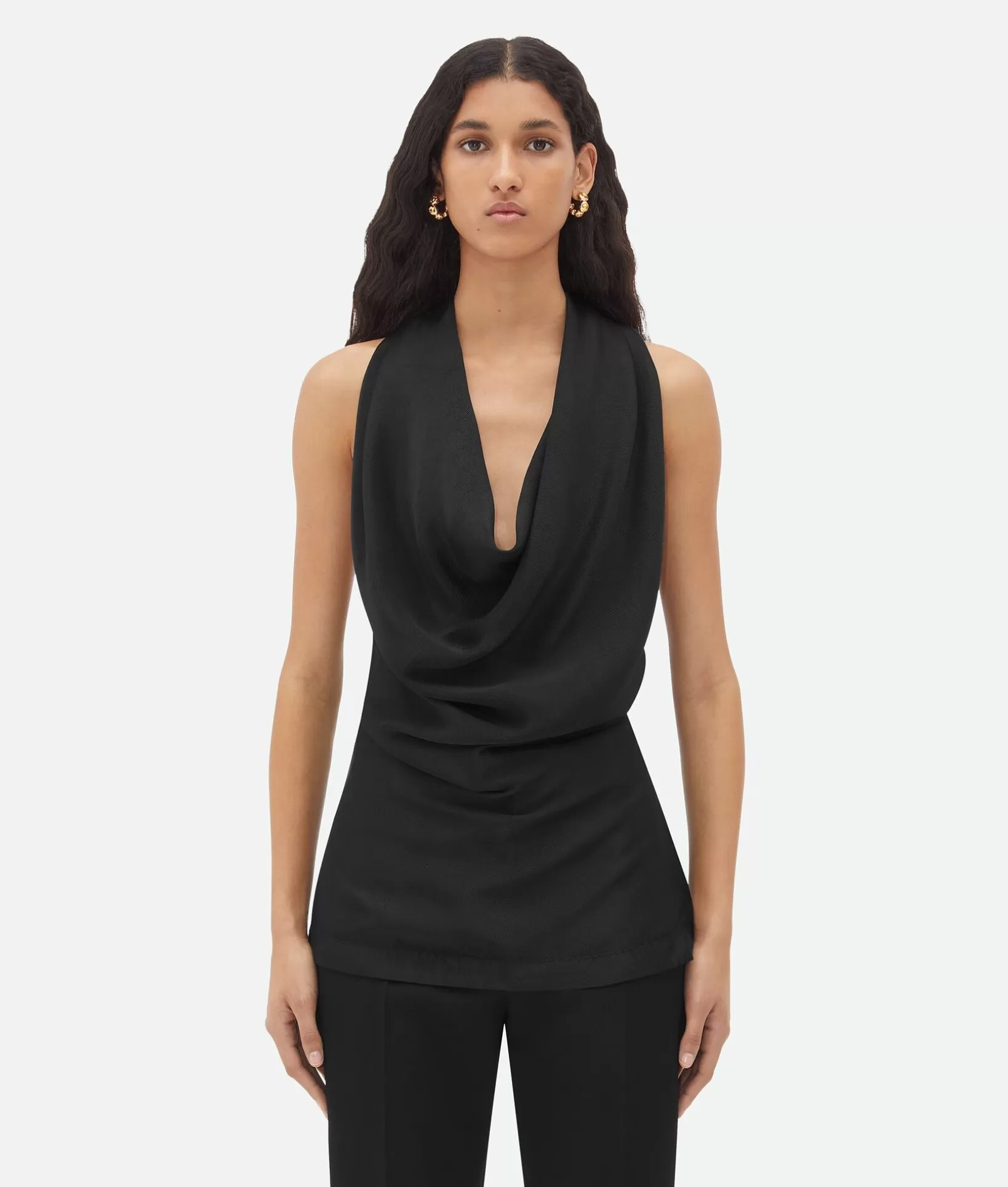 Tops And T-Shirts>Bottega Veneta Fluid Viscose Draped Top Black