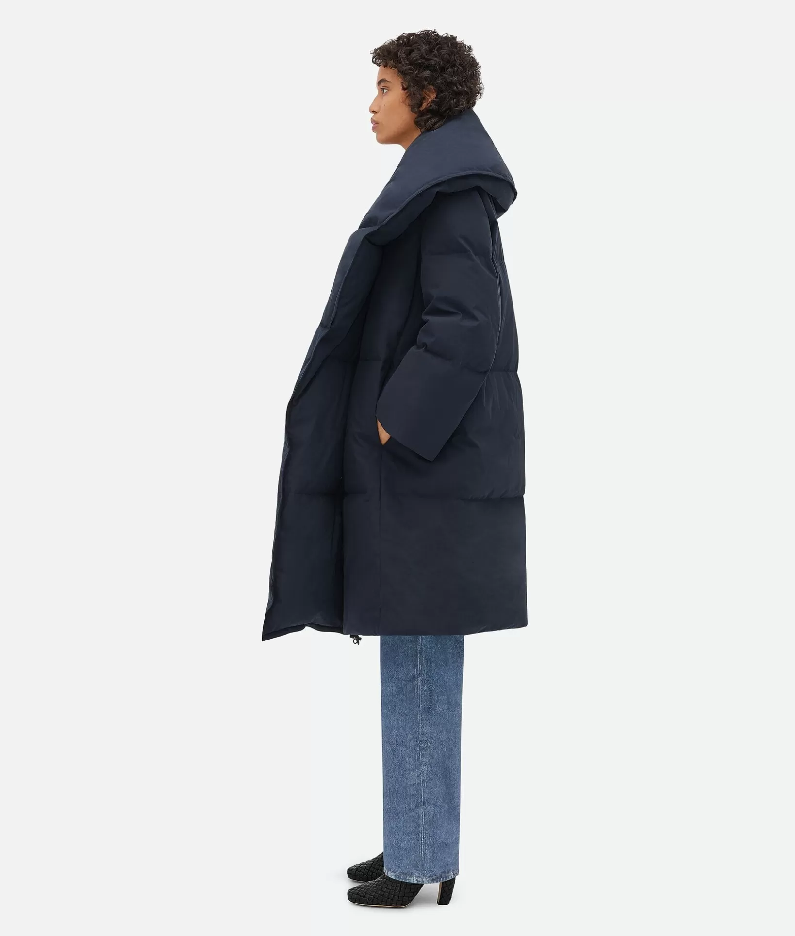 Coats>Bottega Veneta Frosted Poplin Long Puffer Jacket Dark navy