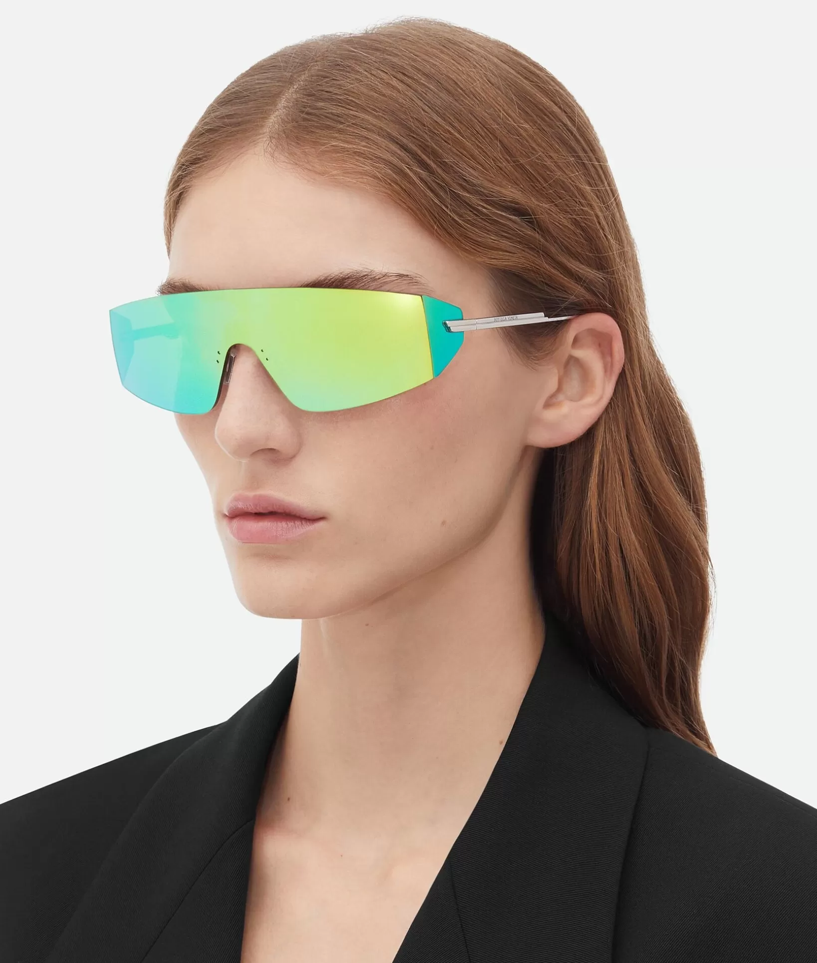 Sunglasses | Sunglasses>Bottega Veneta Futuristic Shield Sunglasses Silver/green