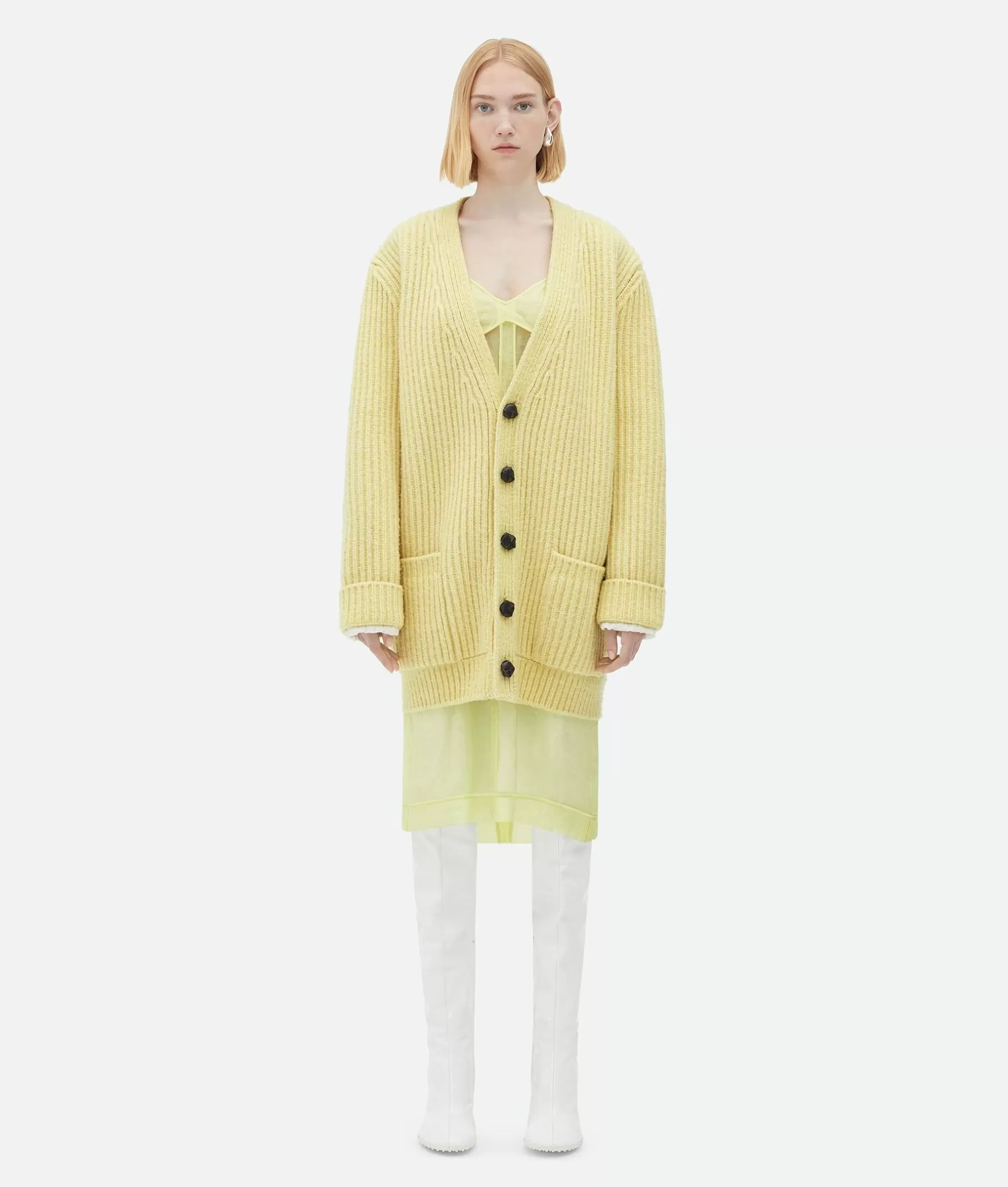 Knitwear>Bottega Veneta Heavy Wool Cardigan Sherbert