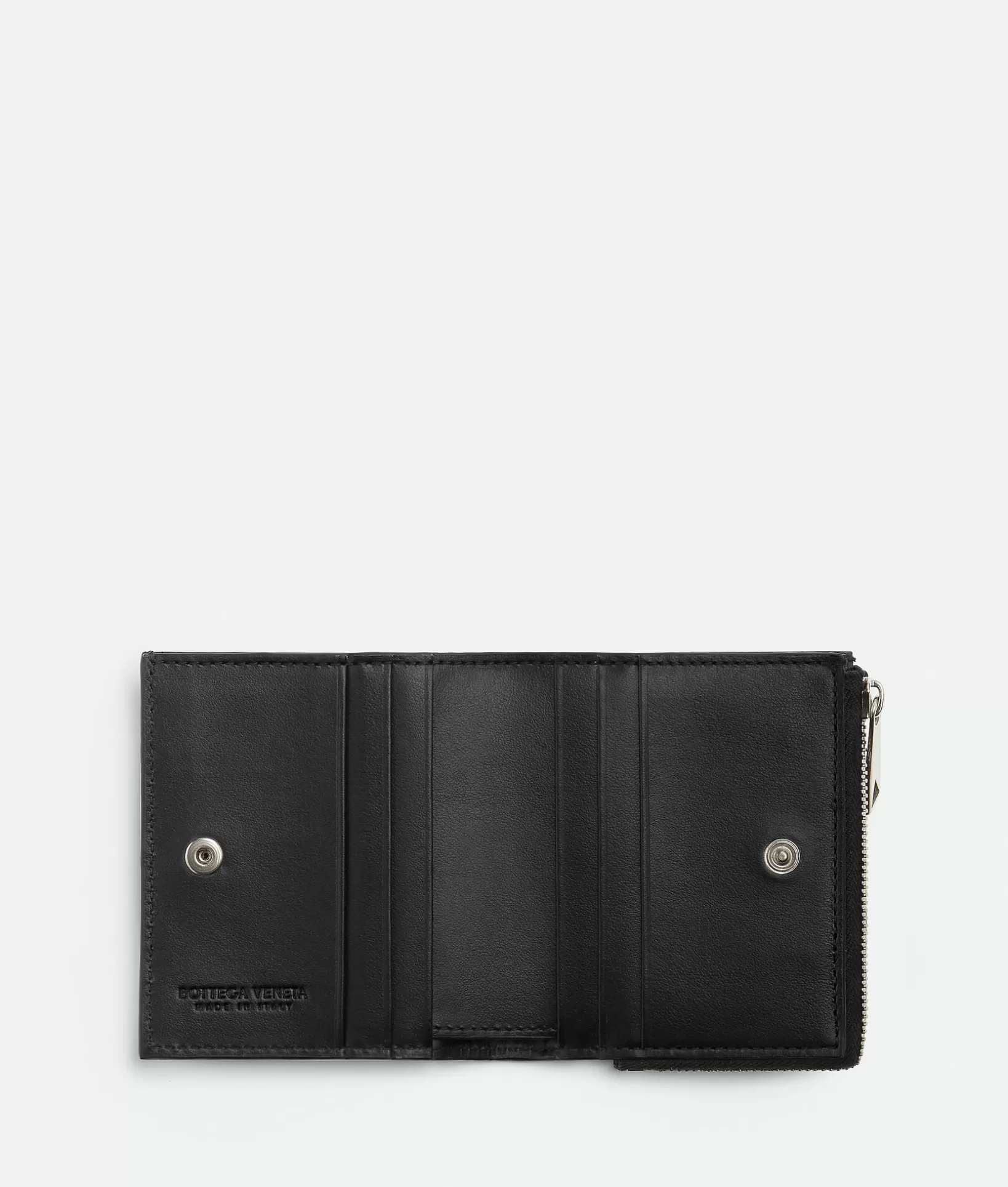 Small Wallets>Bottega Veneta Intrecciato Bi-Fold Wallet With Zip Black