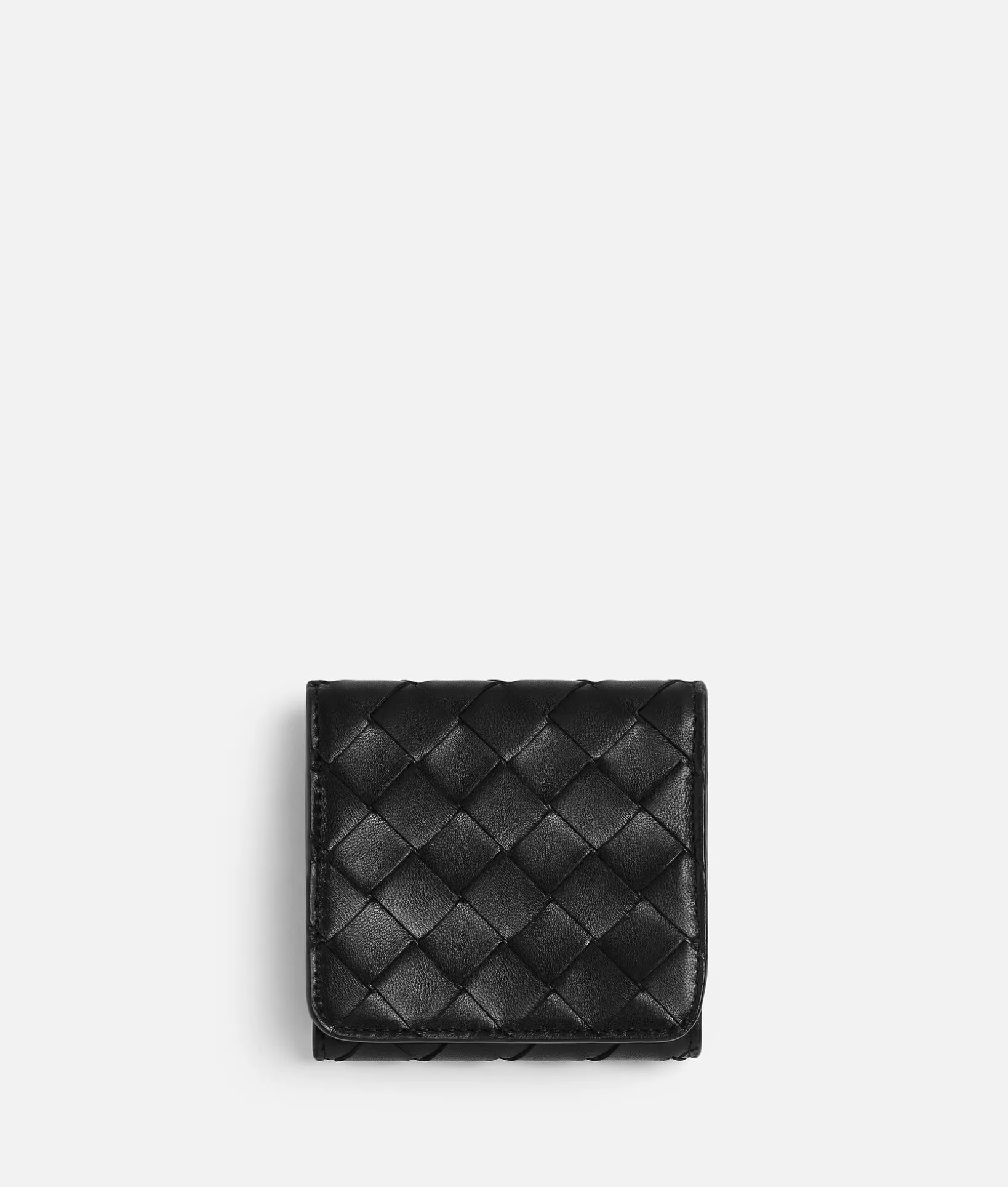 Small Wallets>Bottega Veneta Intrecciato Compact Tri-Fold Wallet Black