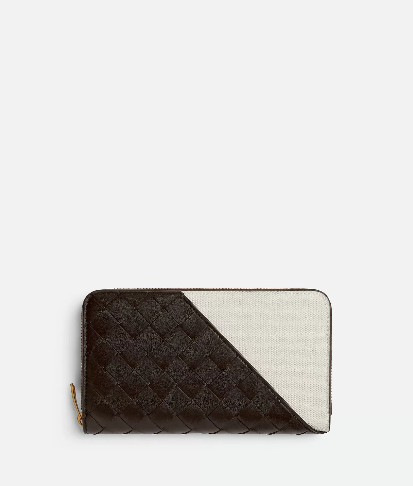 Long Wallets>Bottega Veneta Intrecciato Diagonal Large Zip Around Wallet Fondant/natural