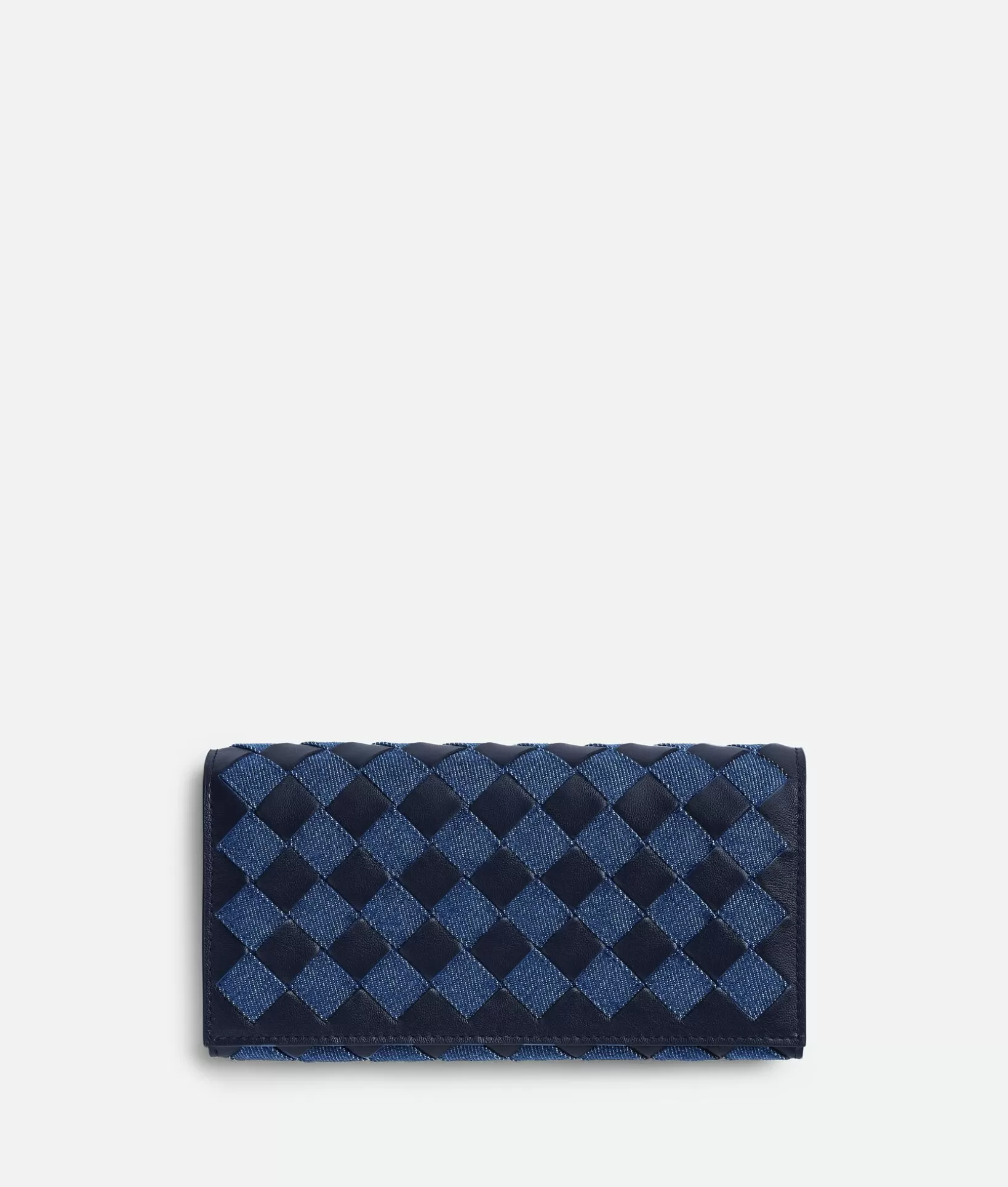 Long Wallets>Bottega Veneta Intrecciato Large Flap Wallet Abyss / Indigo