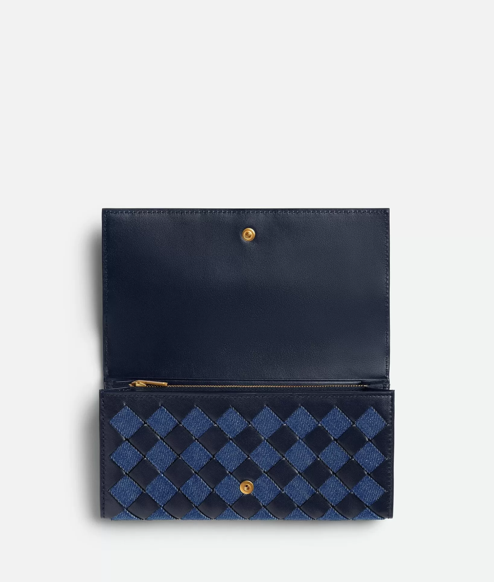 Long Wallets>Bottega Veneta Intrecciato Large Flap Wallet Abyss / Indigo