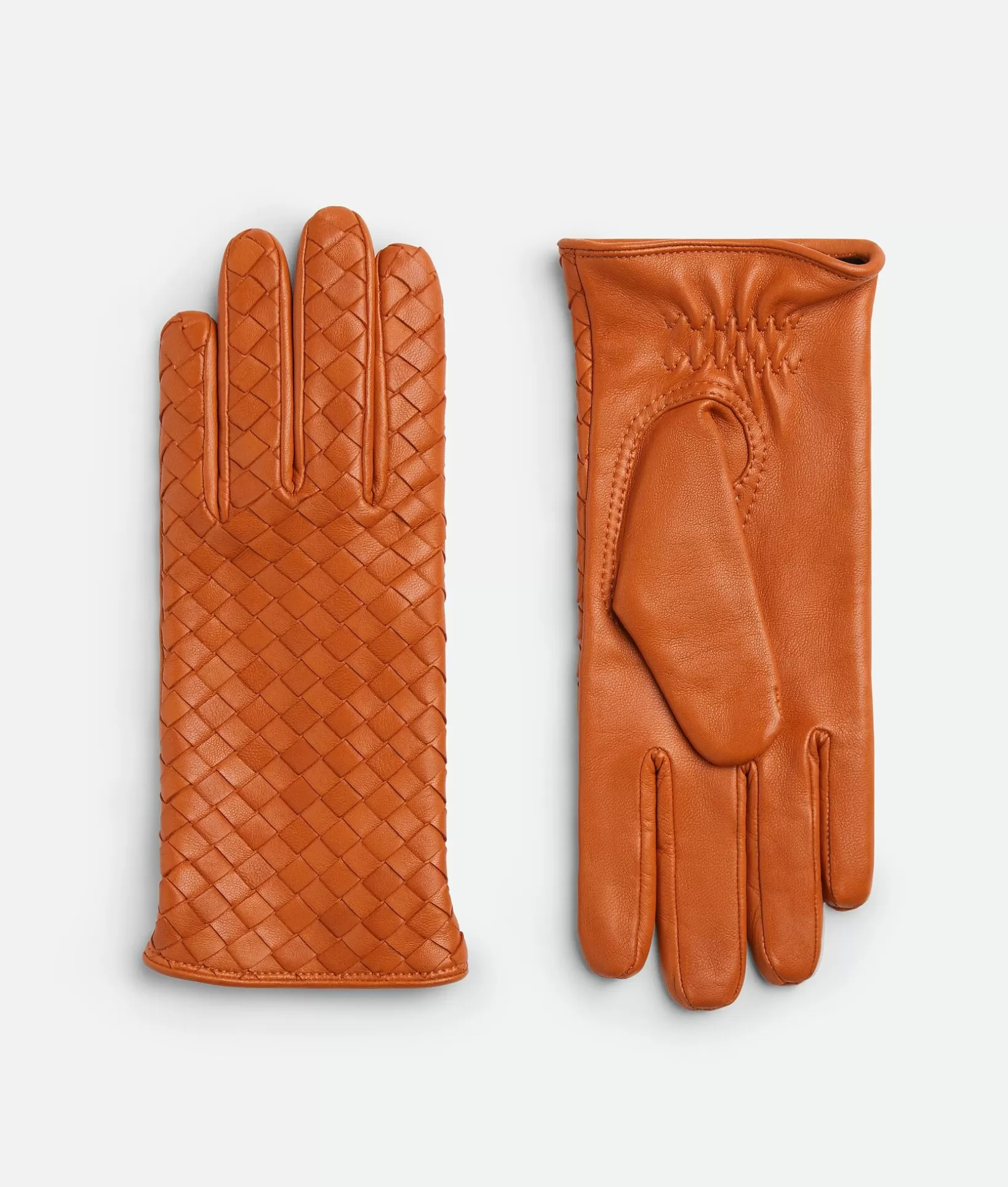 Gloves>Bottega Veneta Intrecciato Leather Gloves Brick